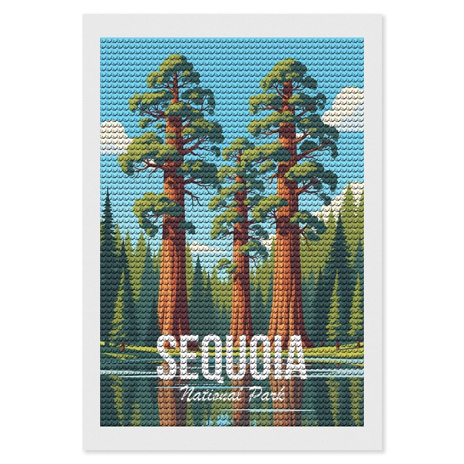 Junmoney Sequoia National Park Diamond Painting Kit 8"x12", Thoughtful Handmade Gift, for Creative Relaxation, Printed Canvas, Cosy Home Accent