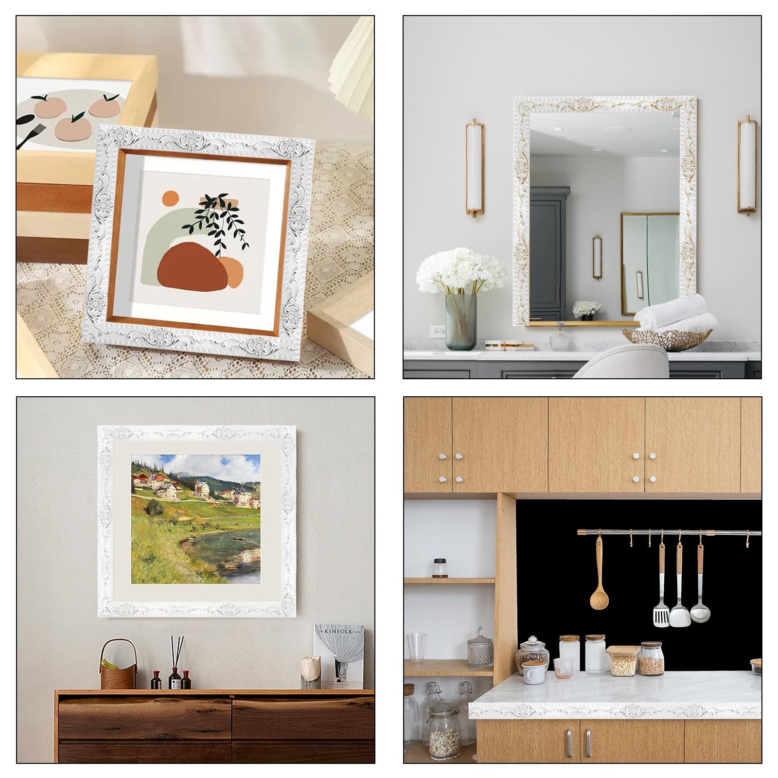 6 Metros Molduras Decorativas para Pared, Moldura Adhesiva de Despegar y Pegar, Borde de Pared Decoración, Flexible Tiras Decorativas Autoadhesiva para Marco de Espejo, Hogar (Blanco, 3,6cm W)