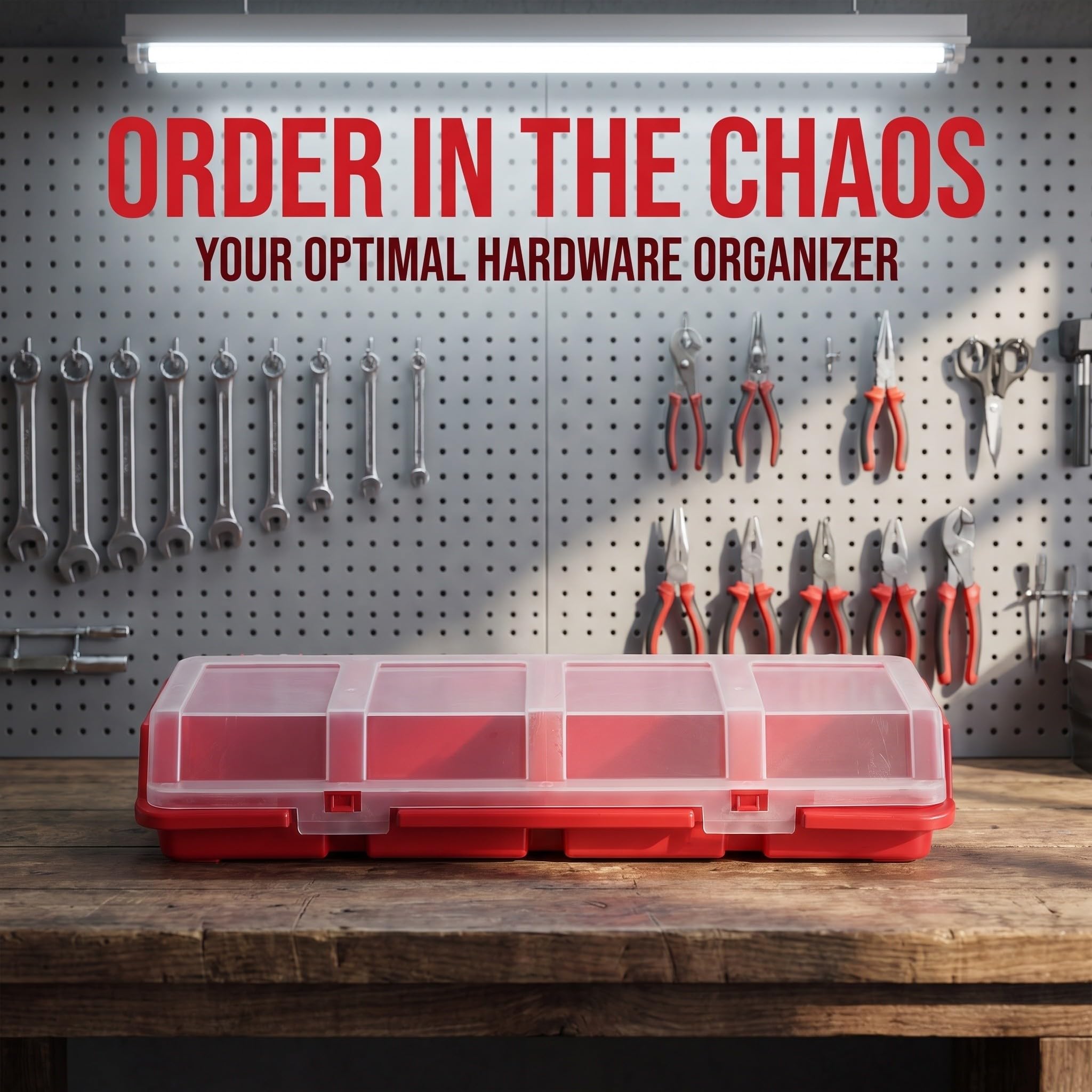 Set di 4 organizer per piccoli componenti - Valigetta portatile per riporre ferramenta con 4 divisori, coperchio trasparente e cassetta degli attrezzi per viti, bulloni, chiodi, elementi di