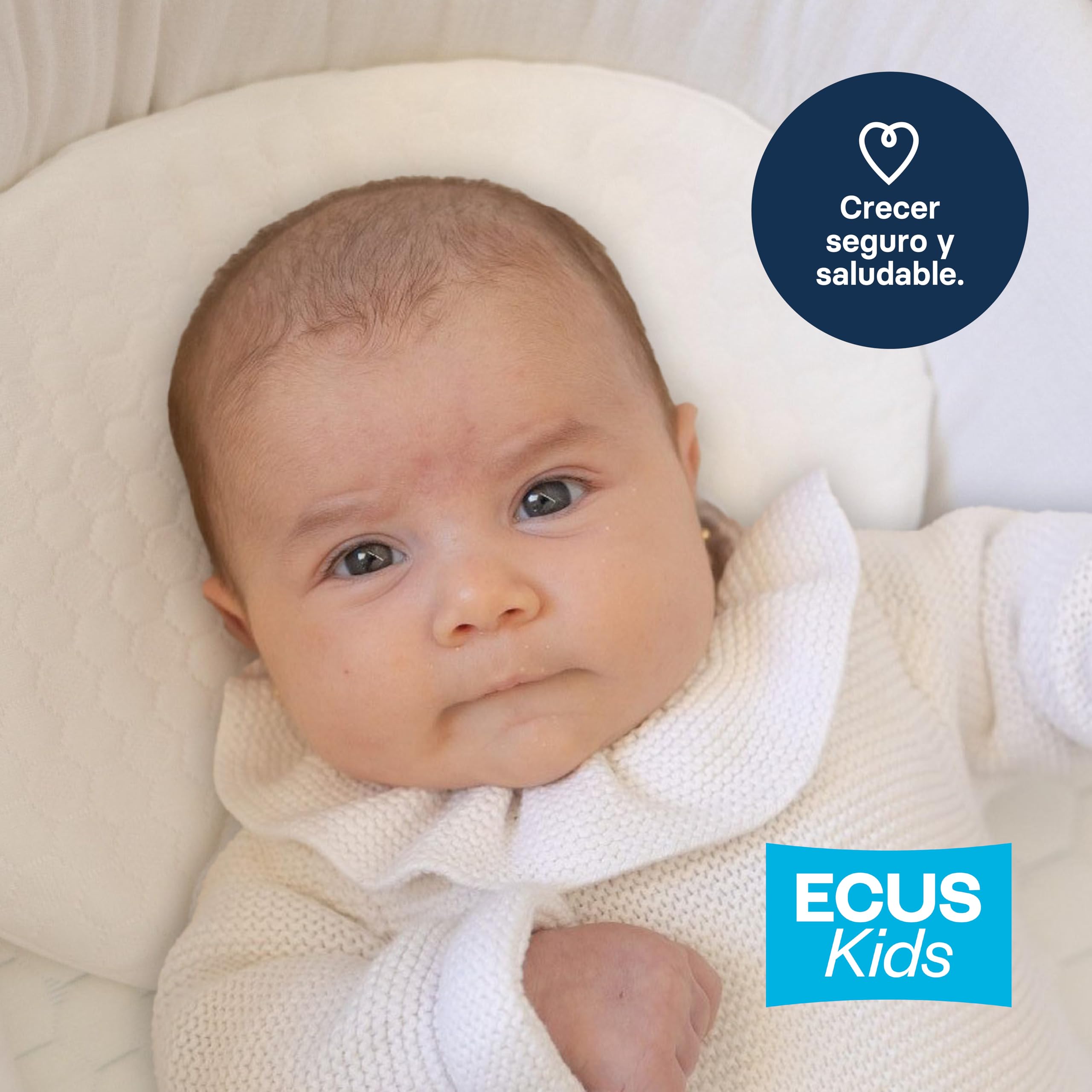 Ecus Kids | Cojin Plagiocefalia Bebe Care Pillow Mini 55 cm. Almohada Que Previene Cabeza Plana y Plagiocefalia Postural. Tejido Hipoalergénico y Transpirable, Desenfundable y Lavable