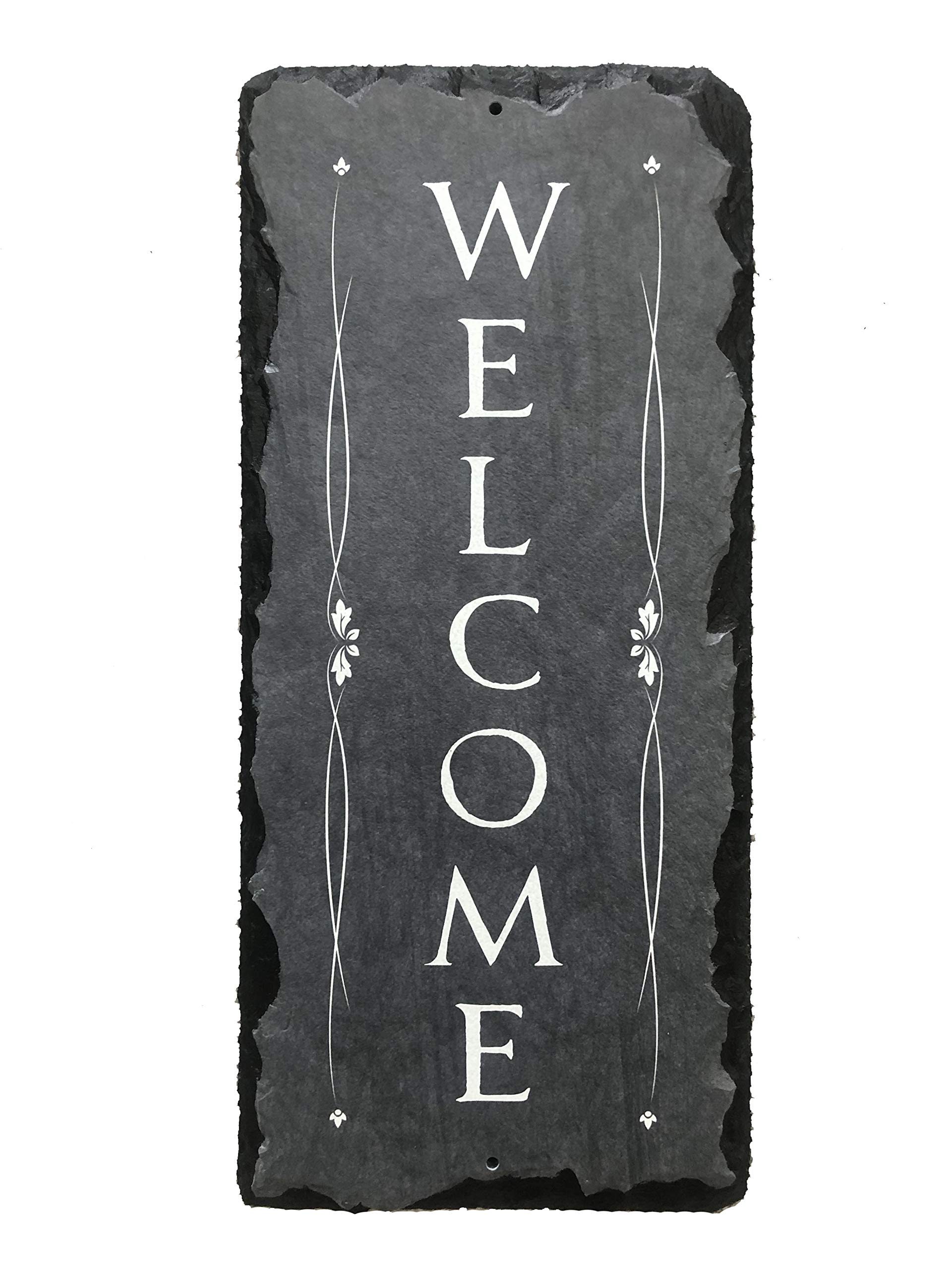 Beautifully Handcrafted and Customizable Slate Home Welcome Plaque (12" x6" or 18") Personalized House Sign with and mounting Hardware. Improve The Curb Appeal of Your Property