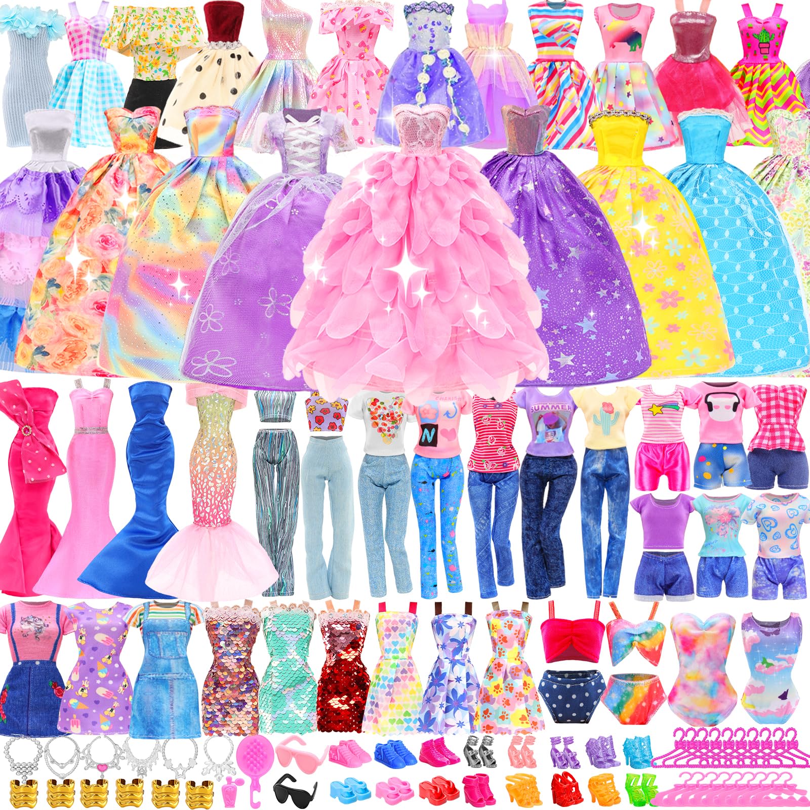BM 22 Pack Doll Clothes and Accessories 4 PCS Fashion Dresses 2 Tops and Pants Outfits 2 PCS Party Dresses 4 Sets Swimsuits Bikini 10 pcs Shoes for 11.5 inch Doll-image-39
