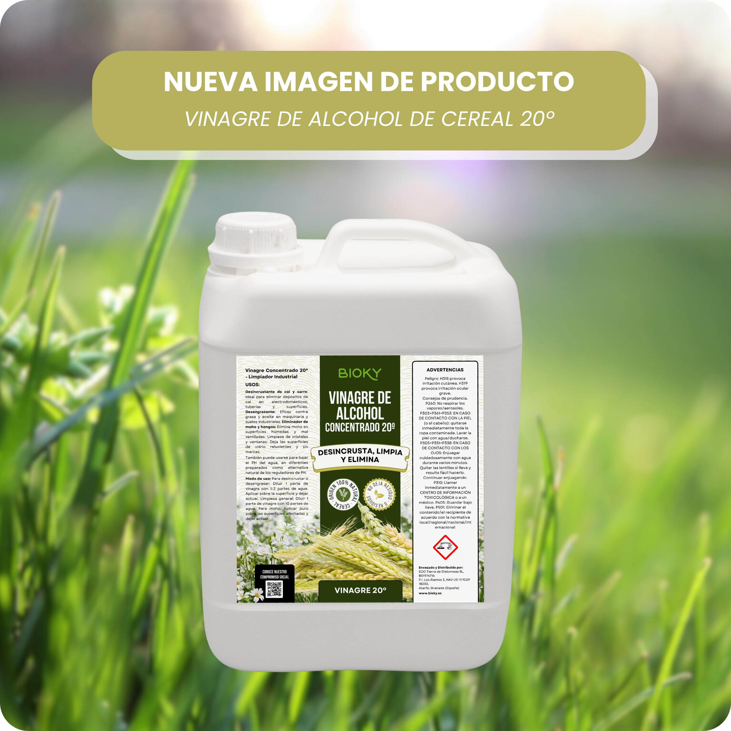 Vinagre Concentrado al 20% - 20L – Origen Natural de Alcohol de Cereal – Sin Residuo - Acción Limpiador Profundo - Elimina Moho y Hongos (20L)