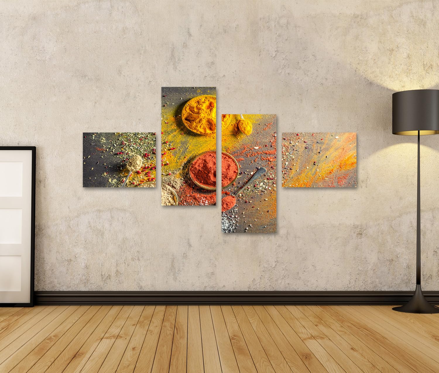 islandburner Quadro Moderno Spezie ed Erbe Vivaci sul Vecchio Tavolo Stampa su Tela - Quadri Moderni x poltrone Salotto Cucina mobili Ufficio casa - Fotografica Formato XXL GZM