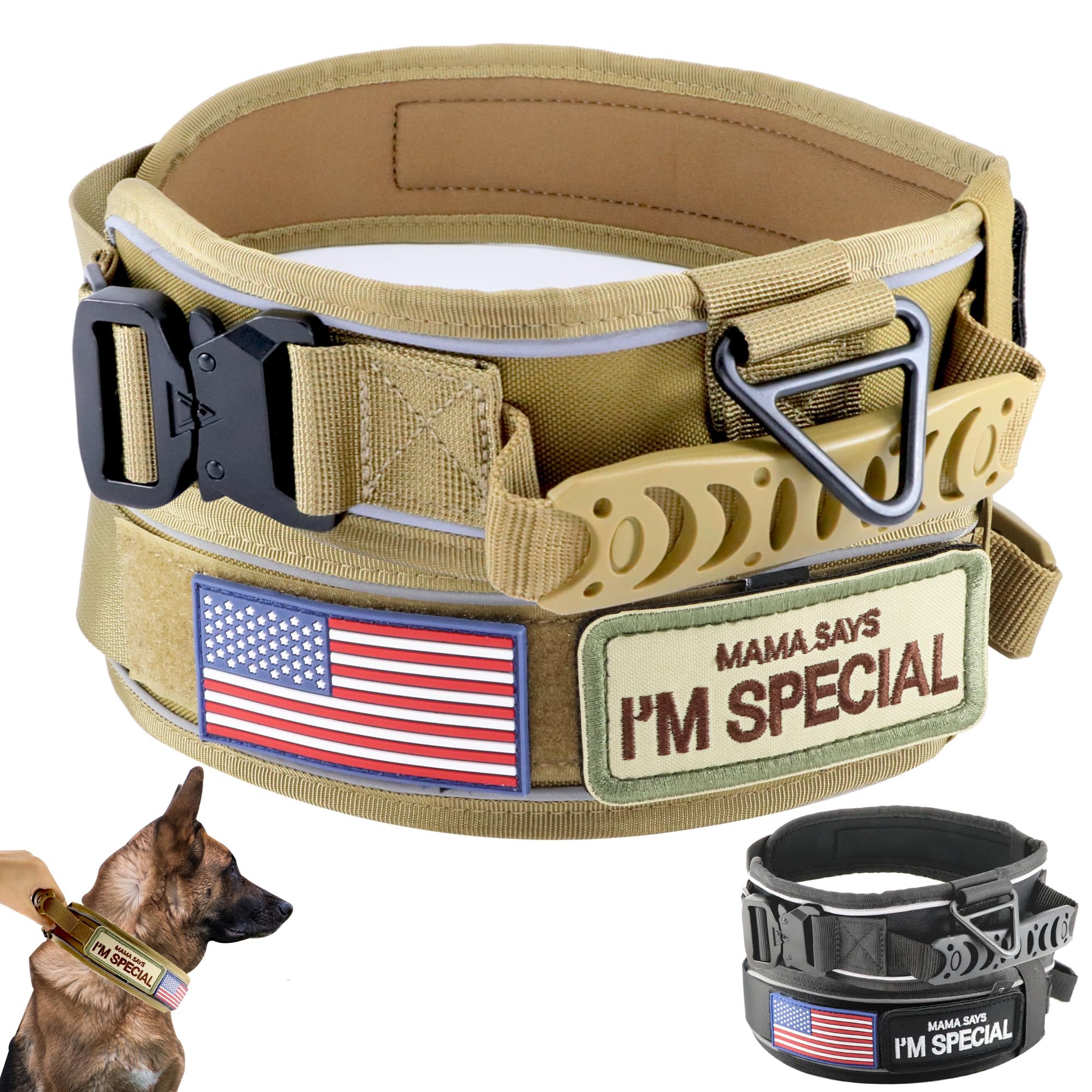Collar táctico para perro de 2.6 pulgadas de ancho con mango de control, collar militar resistente con hebilla de metal fuerte, collar reflectante de entrenamiento para perros medianos y