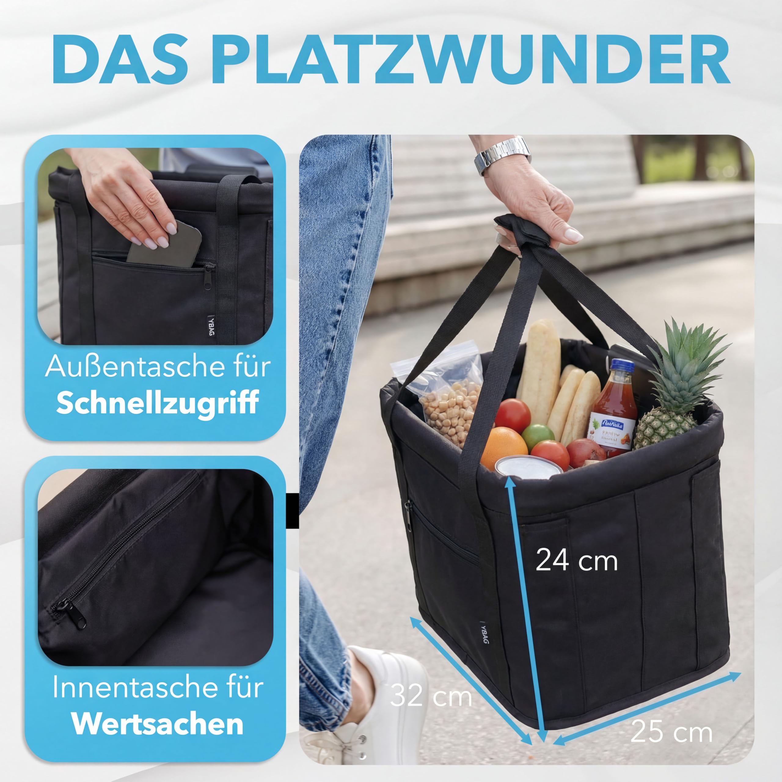 YBAG Cesta delantera para bicicleta KLICKfix [compatible con bicicleta eléctrica] Mujer – Bolsa de bicicleta para manillar