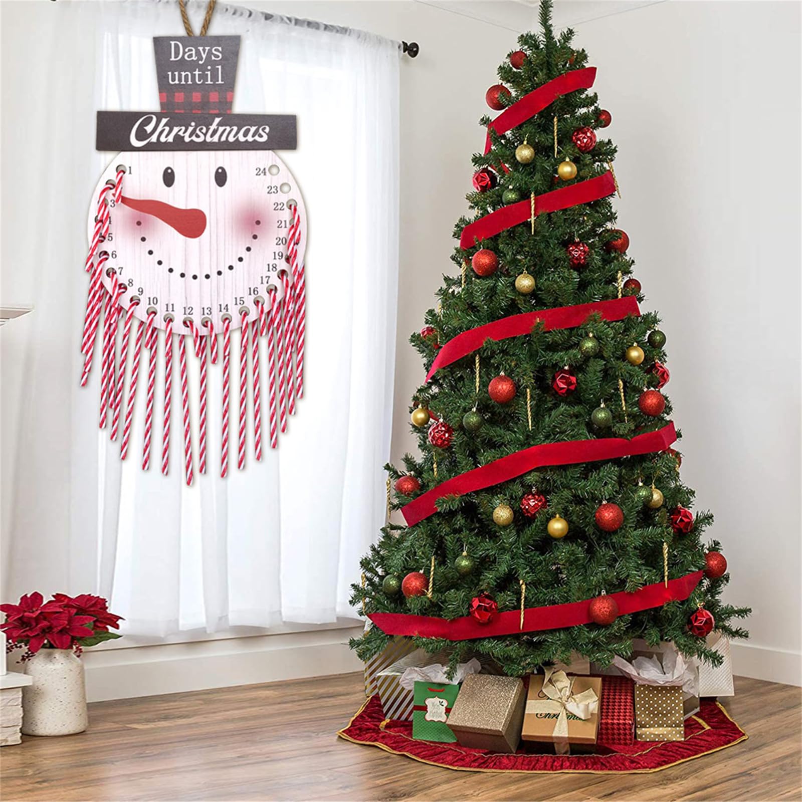 Calendario dell'Avvento natalizio con bastoncini di legno da appendere alla parete, per conto alla rovescia, decorazione per bambini