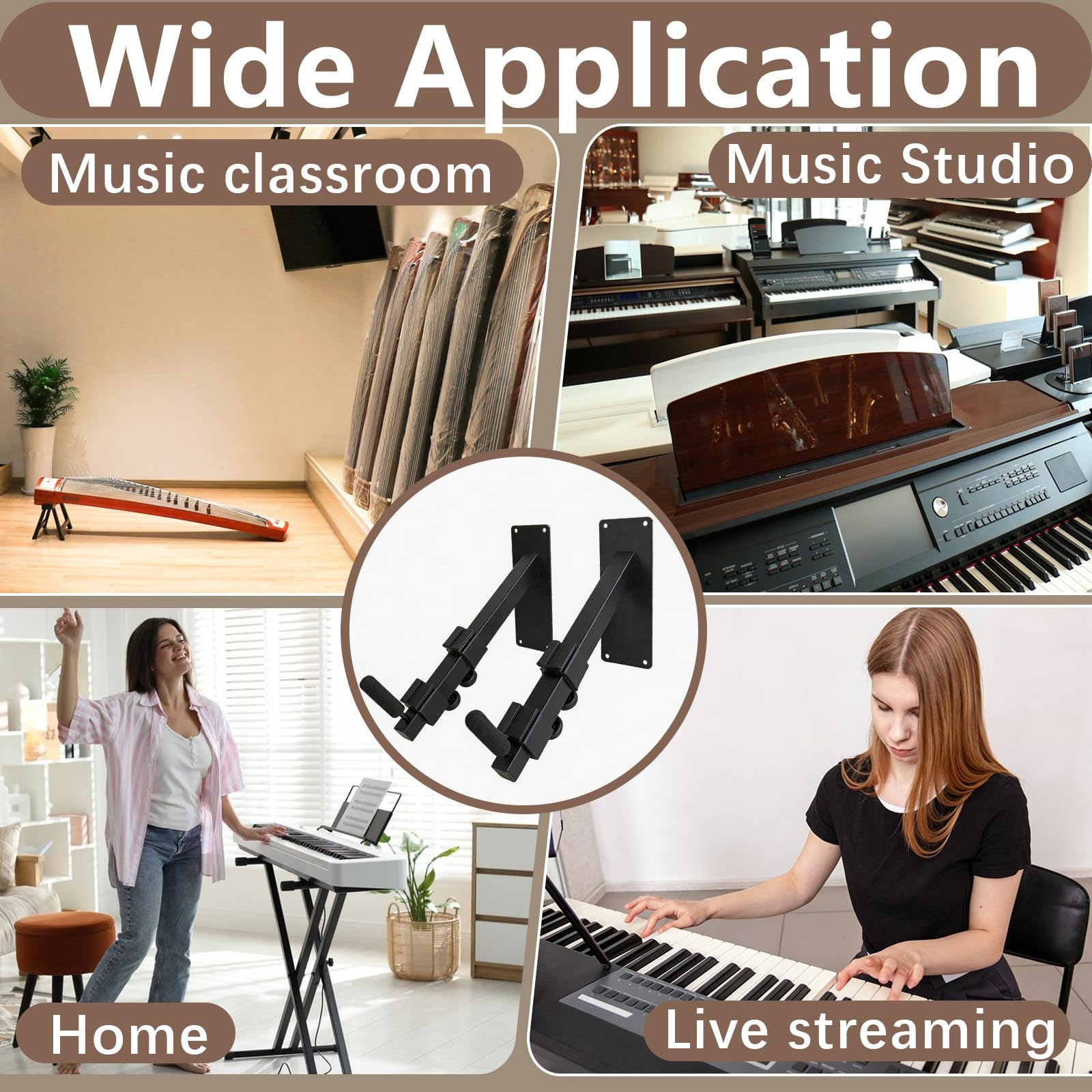 Lot de 2 Supports Mural pour Clavier, Universel Crochets Muraux pour Clavier Électronique Guitare et Banjo, Support Mural avec Bras Télescopiques, Compatibles avec les Instruments de Musique