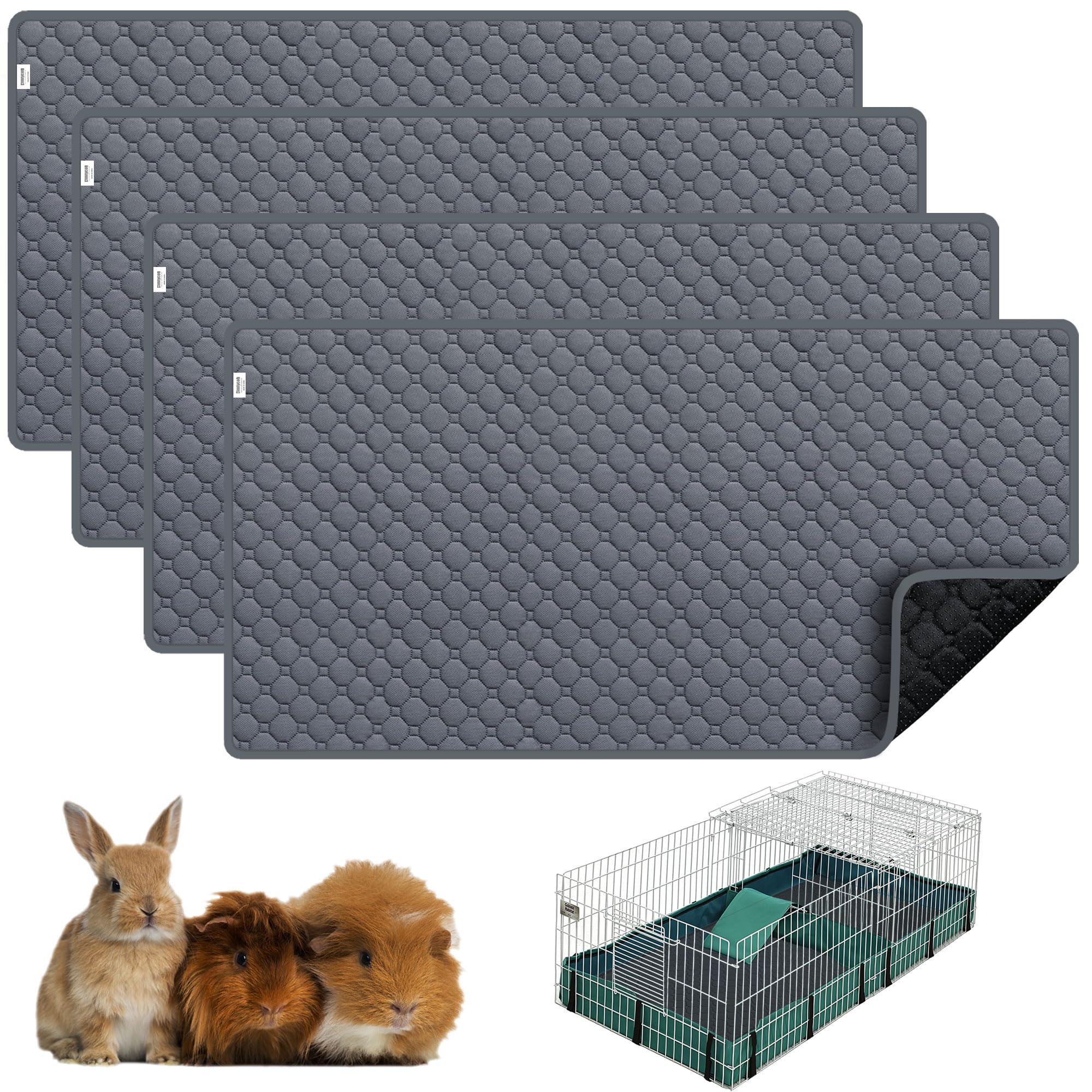 Guinea Pig Cage Liners, 49"X24" Washable Guinea Pig Bedding for Midwest Cage 4 Pack, Reusable & Anti Slip & Waterproof, Absorbent Guinea Pig Pee Pad