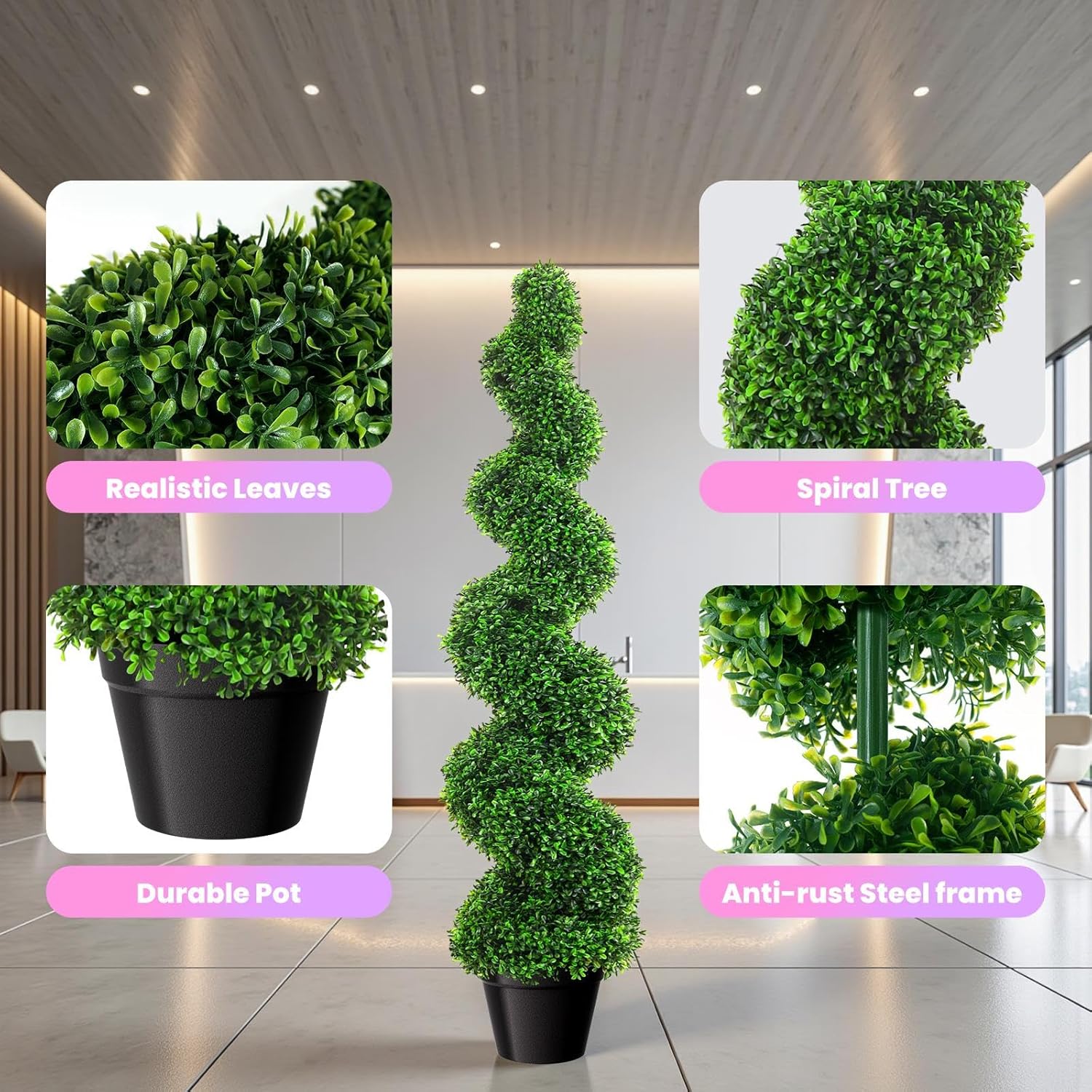 3 FT Spiral Boxwood Artificial Tree (Set of 2) - Real Touch UV Stable Faux Topiary with Flexible Stems, Low Maintenance Indoor/Outdoor Decor for Home, Terrace, Cafe & Event Decoration