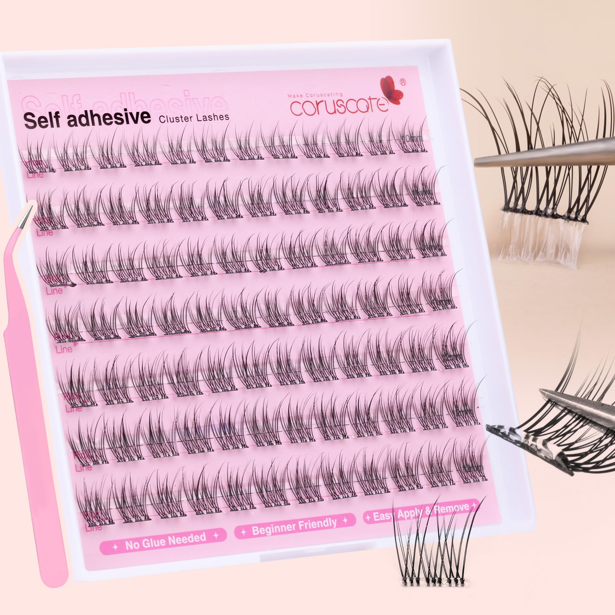 Self Adhesive Eyelashes Natural Look Wispy Lash Clusters, Pre Glued Eyelash Clusters Press On Cluster Eyelash Extensions, Self-adhesive False Eyelashes Reusable Individual Lashes No Glue by CORUSCATE