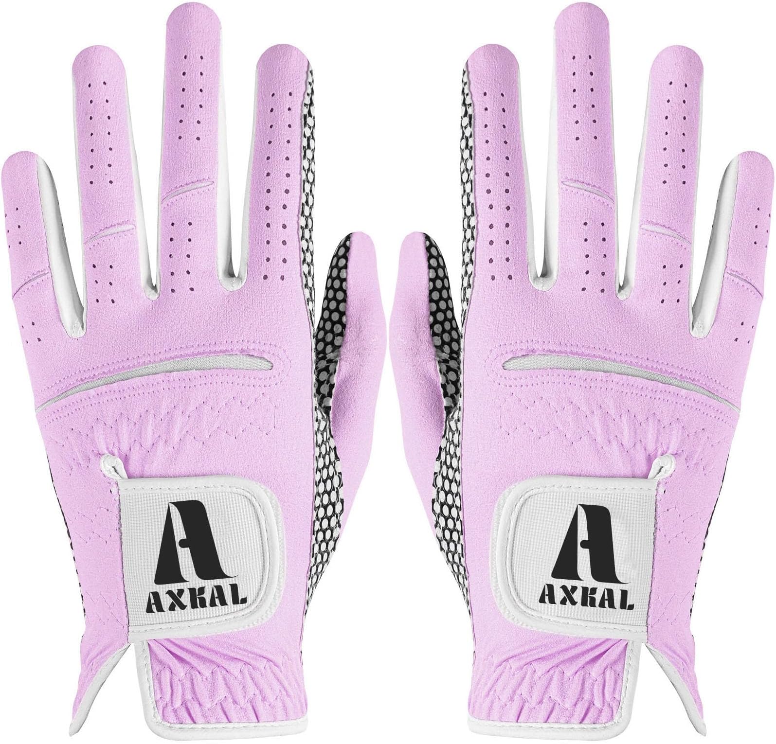 Golf Gloves Women Enhanced Grip Comfortable Value 2 Pack Right Left Hand, Lightweight All Weather Breathable Ladies Golf Gloves Purple Pink Sizes S M ML L XL