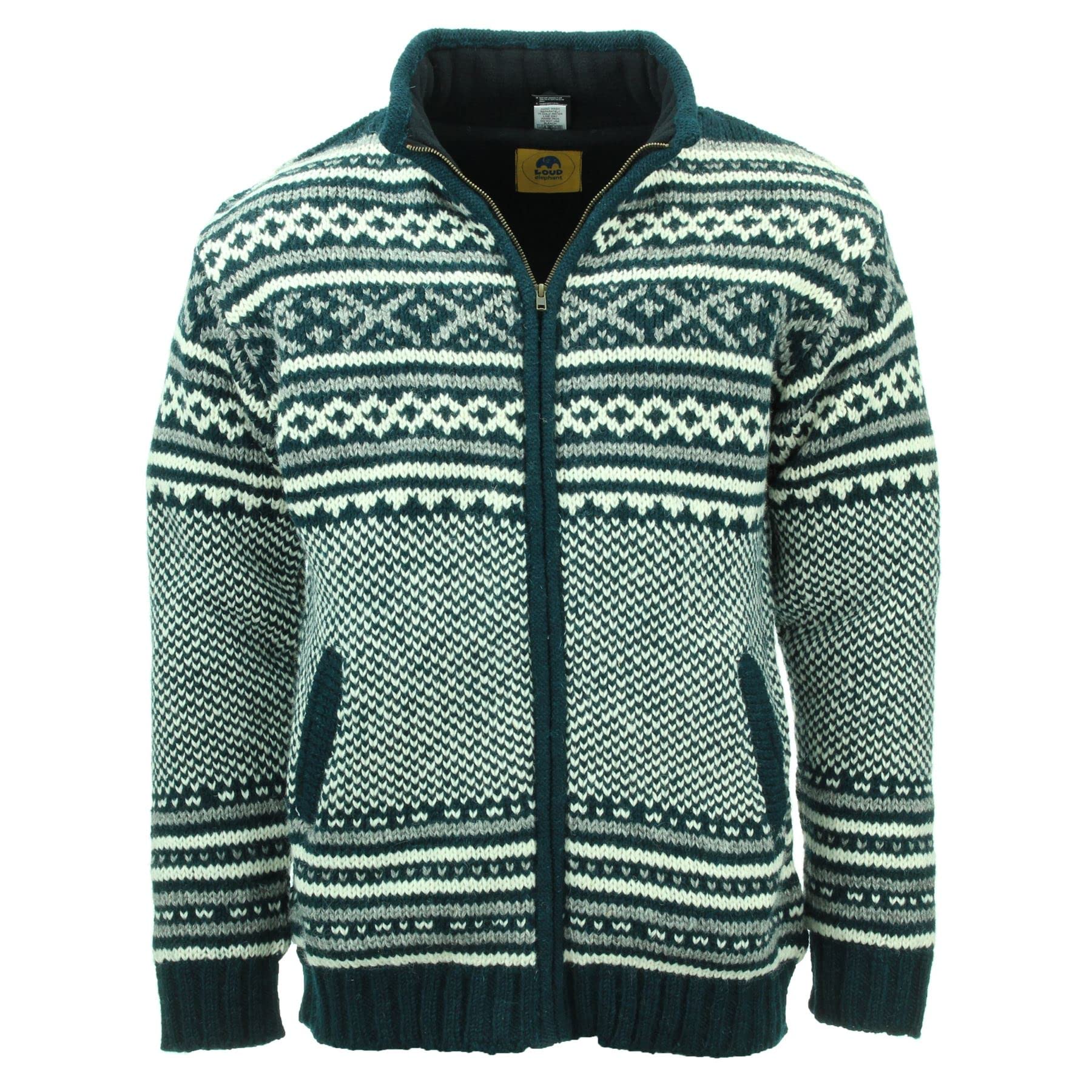 LOUDelephant Hand Knitted Wool Jacket Cardigan - Fairisle Teal (Medium)