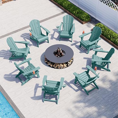 Miniatura 7 de Aruba - Juego de 2 sillas plegables Adirondack para todo tipo de clima, sillas de patio para exteriores, patio, césped, jardín, terraza de patio,