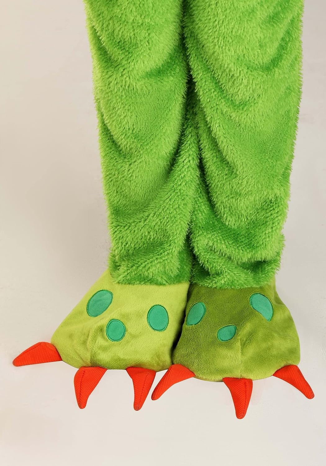 Green Monster Kids Halloween Costume | Plush Jumpsuit with Mitts, Claws, Hood, and Tail - Image 8