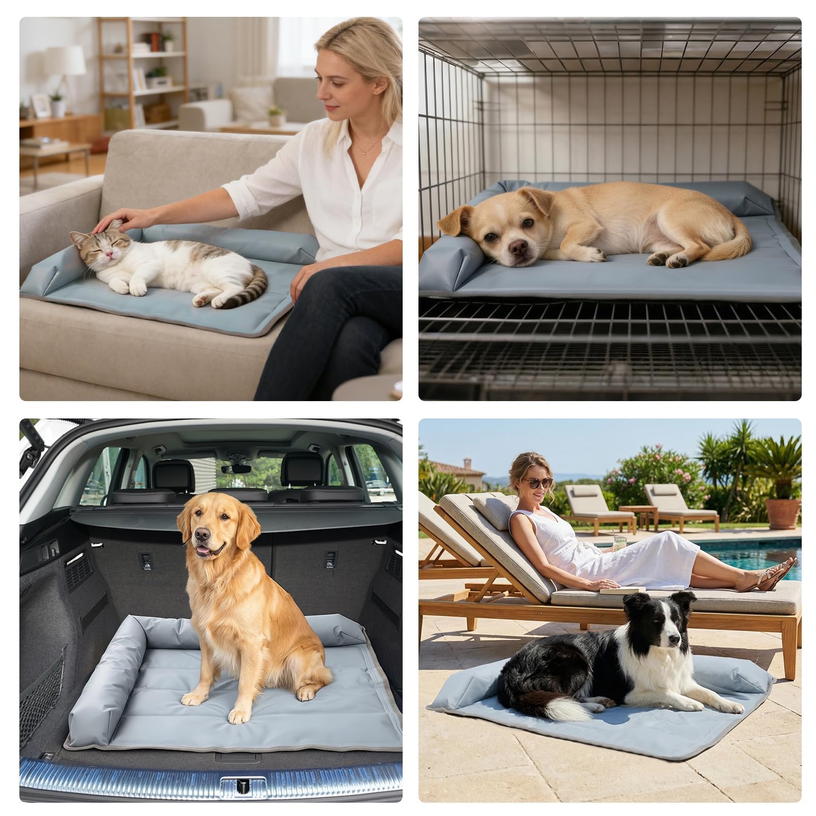 Manta Refrescante para Perros 53x70cm, Alfombrilla Refrescante para Perro y Gatos con Reposacabezas 7cm, Alfombra Fresca Refrigerante, Cama Perro Verano Impermeable para Casa, Coche (69 x 7 x 99 cm)