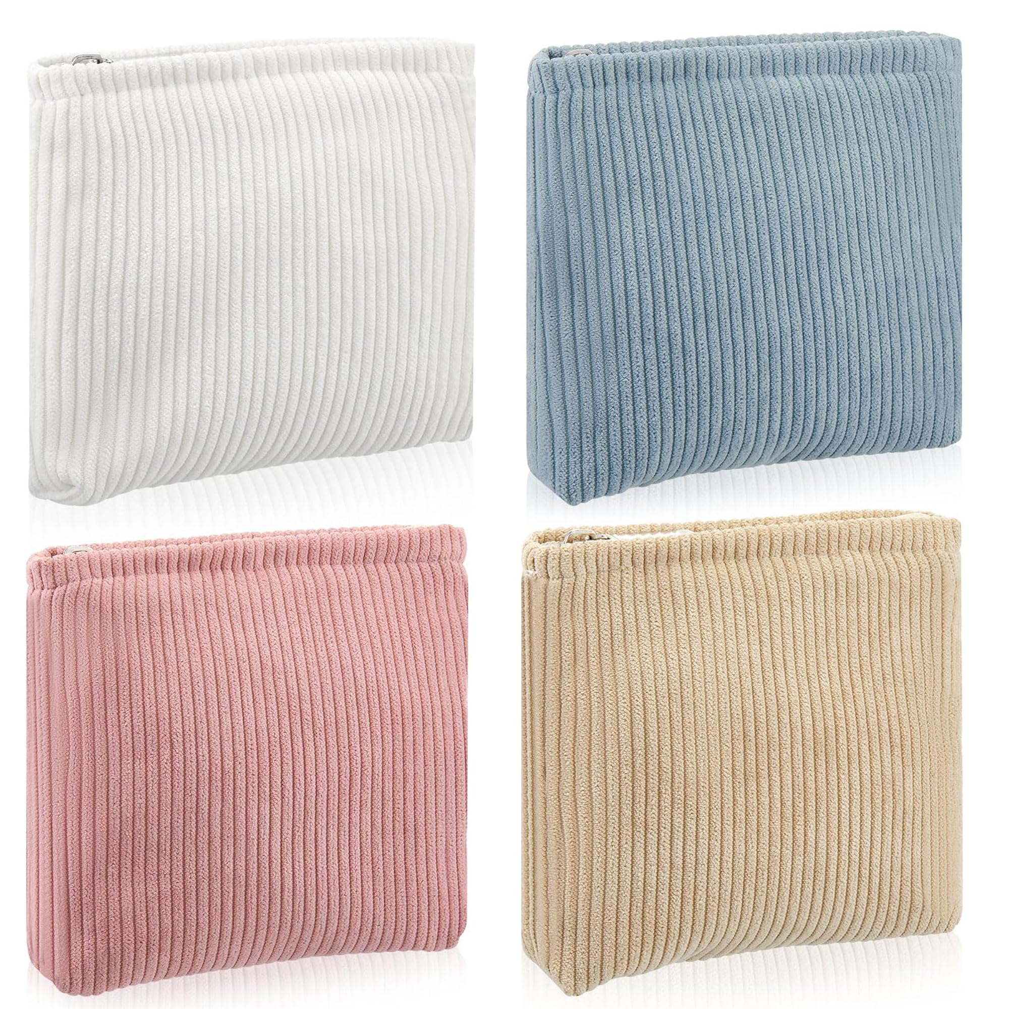 4 Pcs Floral Makeup Bag Corduroy Cosmetic Bag