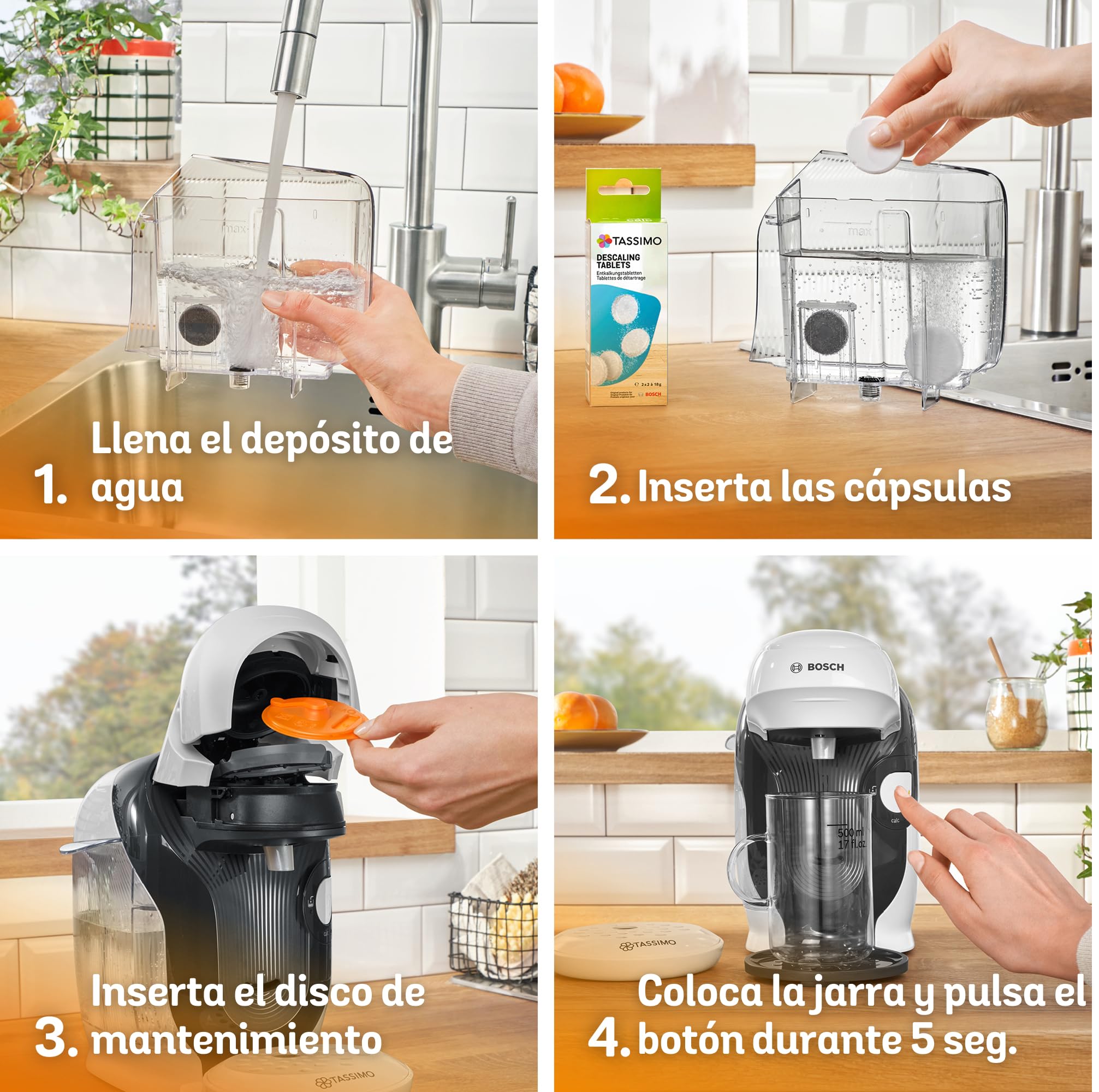 Bosch Cafetera multibebida Tassimo Happy Friendly, Hasta 70 bebidas, OneTouch, Preparación individual, Diseño compacto, Intellibrew, Blanco, TAS114E
