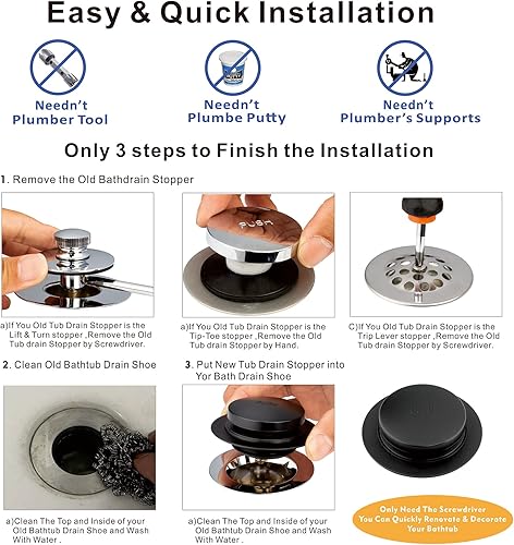 Vista 25 de Artiwell Tapón universal de drenaje de baño con punta de punta, tapón de drenaje de bañera, reemplaza los desagües de elevación y giro, punta