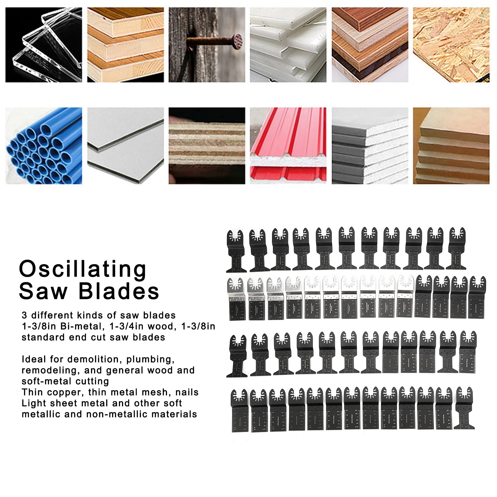 Lame Utensili Oscillanti, Kit 50 Pezzi Accessori Multifunzione per Legno, Plastica e Metallo compatibile con Skil Ferm Wen