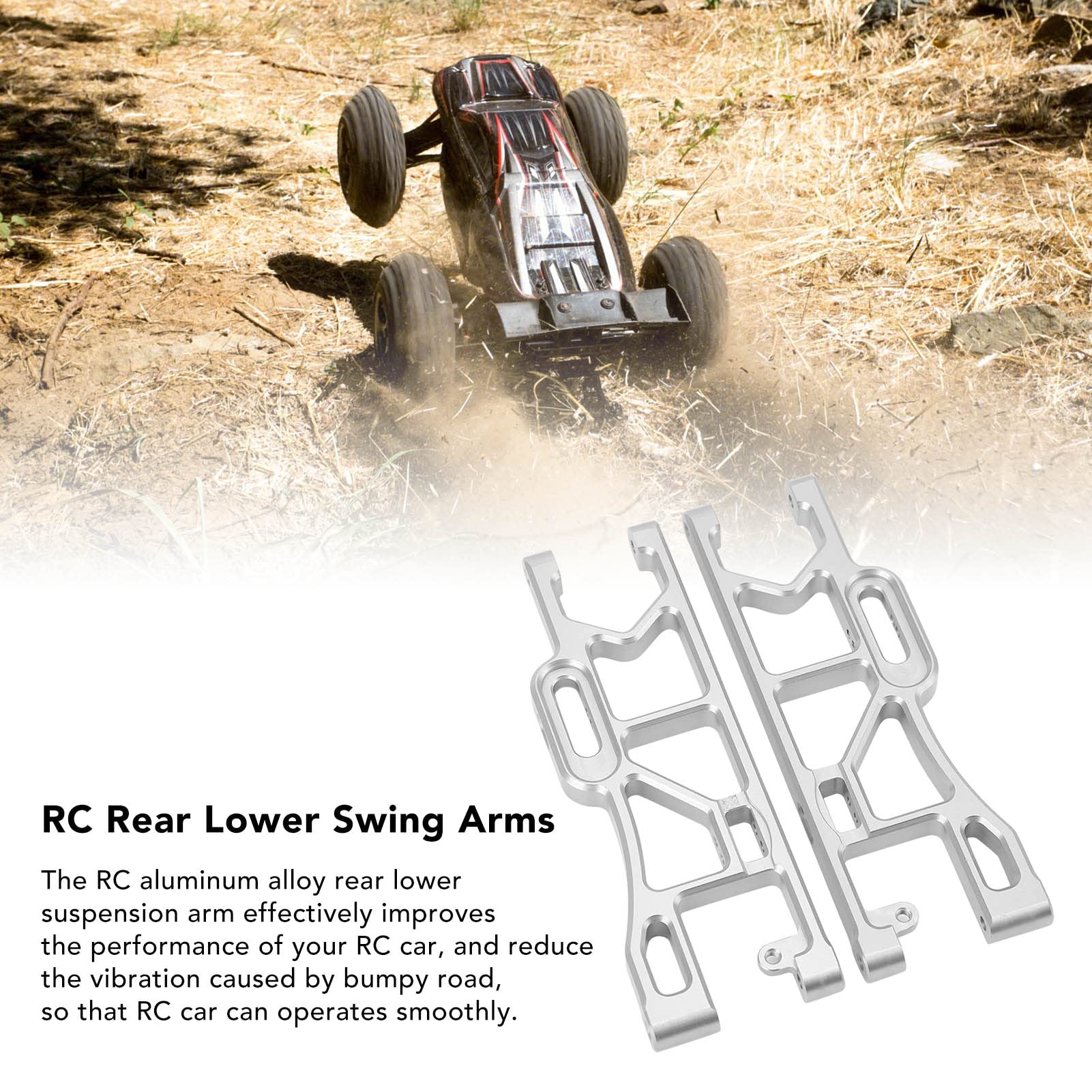 RC tylne dolne ramię zawieszenia stop aluminium o wysokiej wytrzymałości trwała część do modernizacji dla Corally Kronos 6S 1/8 RC samochód srebrny 2 szt. 155x51mm