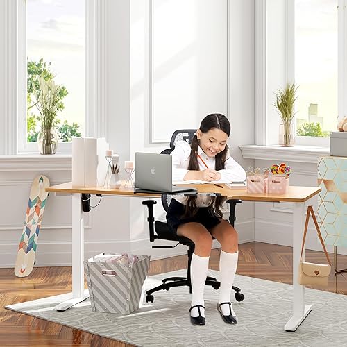 Vista 113 de Meilocar - Escritorio eléctrico de pie ajustable en altura, escritorio para computadora con controlador de memoria, estación de trabajo de oficina