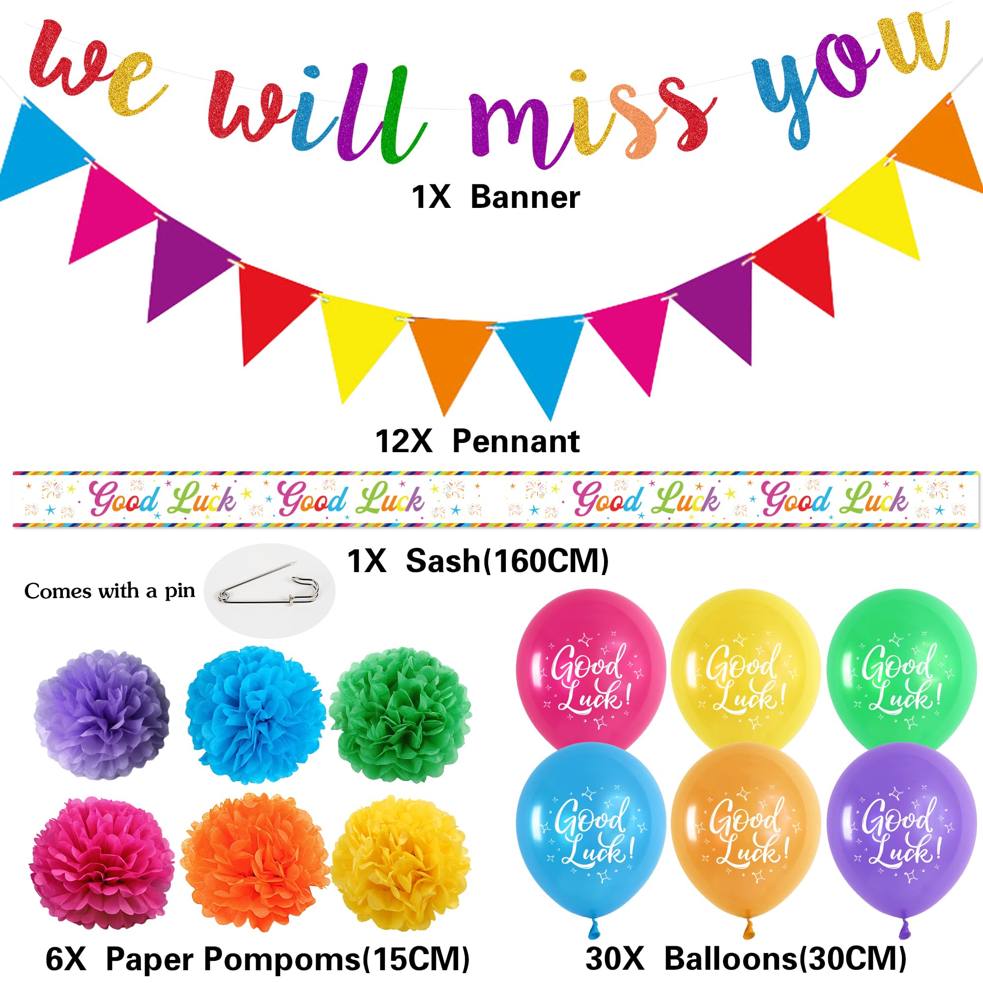 We Will Miss You Banner Decorations, Sorry You Are Leaving Decoration Banners Buntings Sash Paper Pom Poms - Image 2