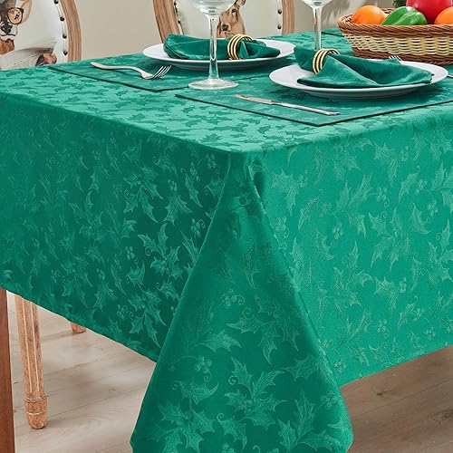 Miniatura 4 de Mantel rectangular de jacquard de Navidad, impermeable, elegante, patrón floral de damasco, peso pesado, lavable, sin arrugas, para cena o uso
