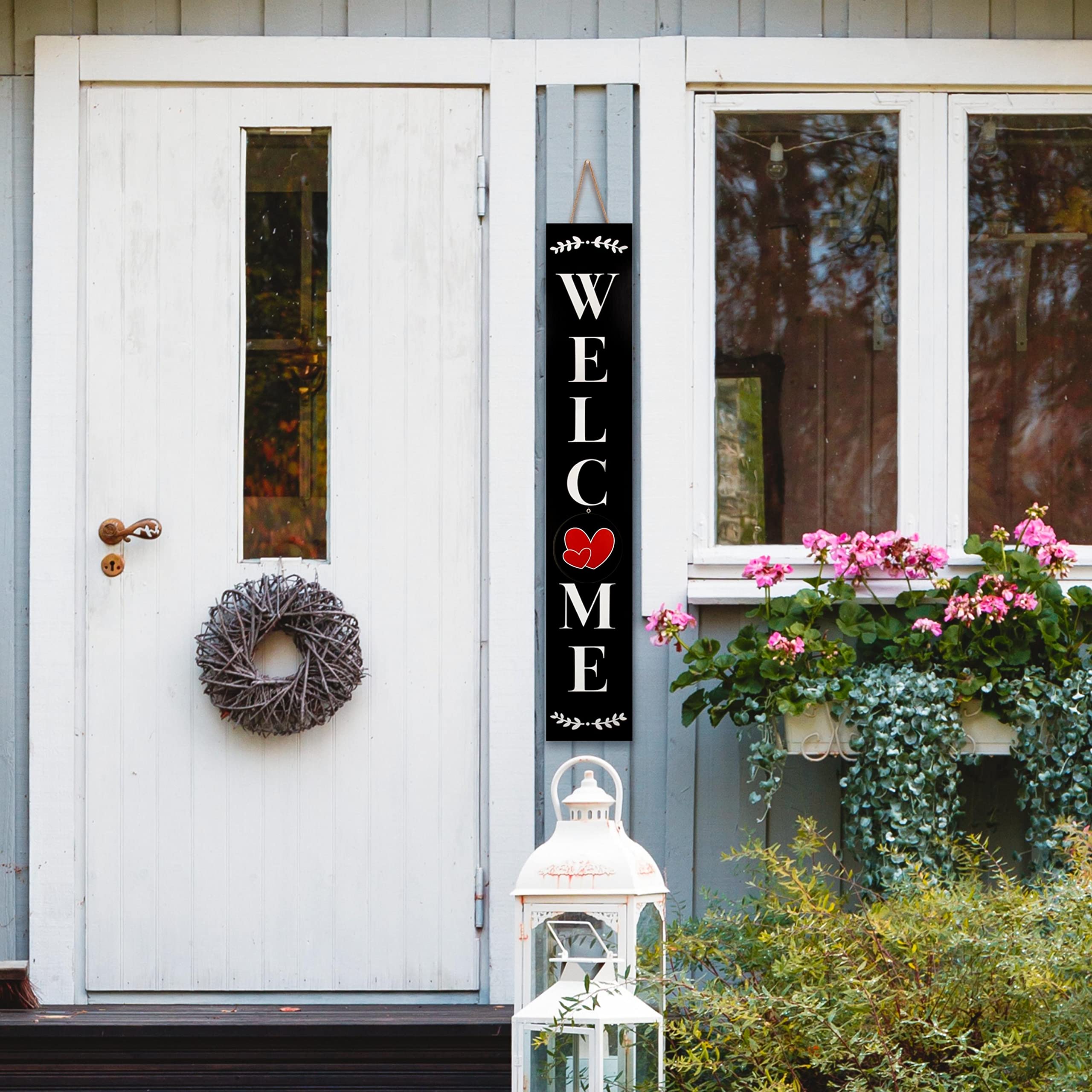 Welcome Sign for Front Porch Standing, Interchangeable Wooden Sign with ...