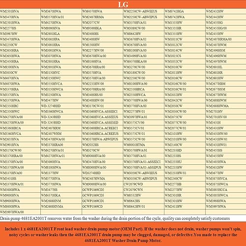Miniatura 6 de 4681EA2001T Reemplazo del motor de la bomba de drenaje de lavadora OEM para Kenmore y LG - AP5328388 4681EA1007G 4681EA1007D - Compatible con