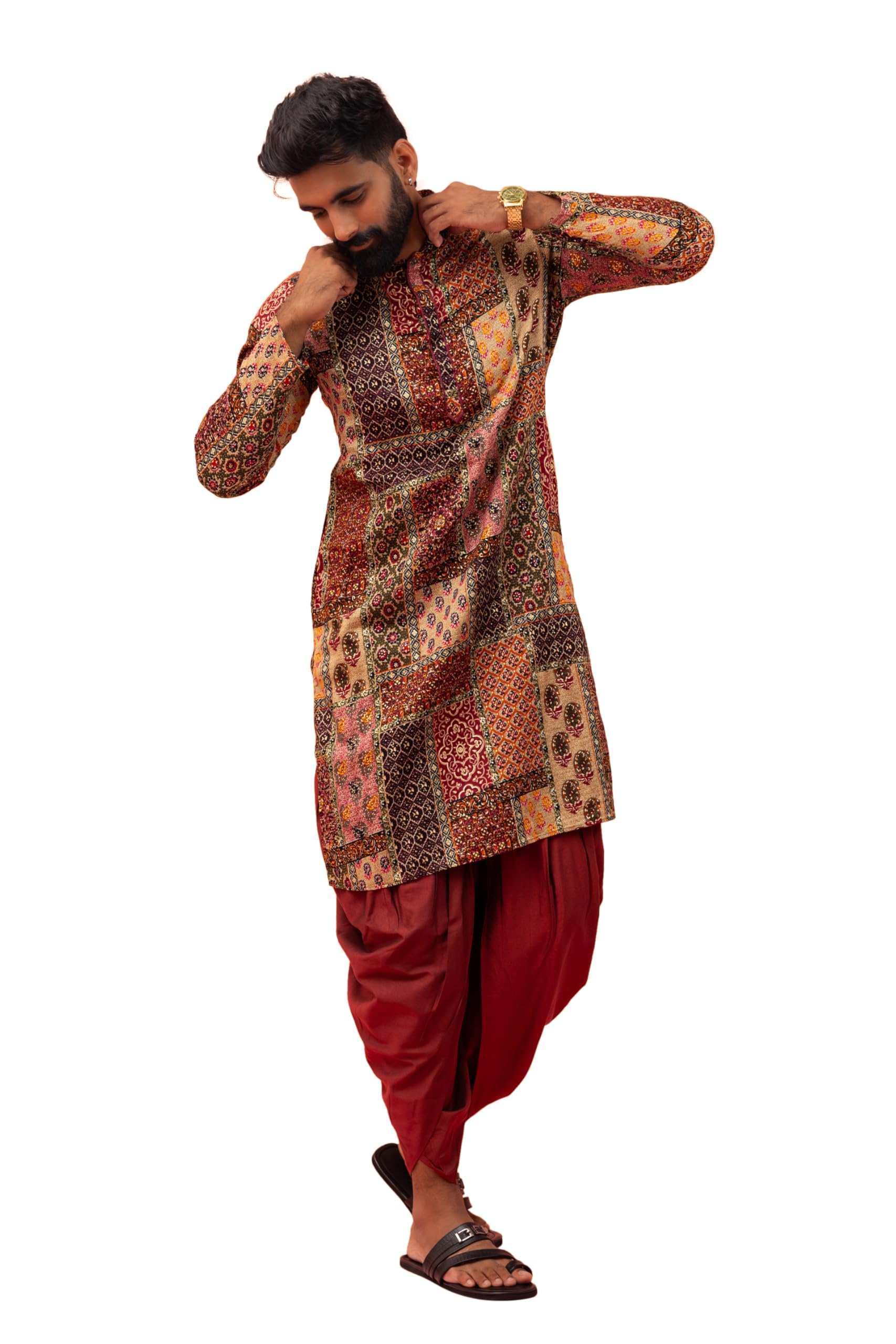kisah Men's Regular Fit Long Sleeves Printed Cotton Kurta Churidar Set-picture-39