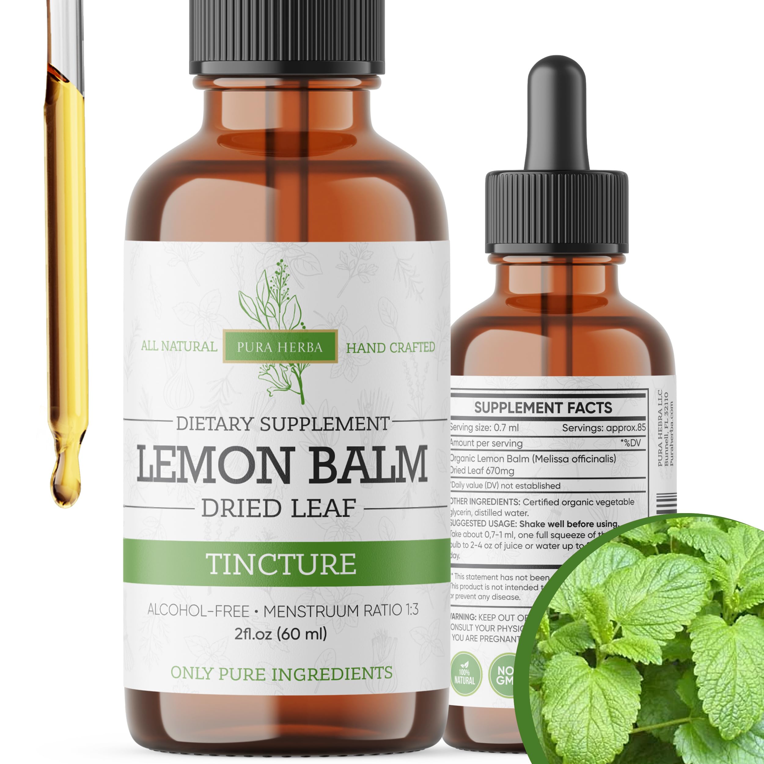 Lemon Balm Tincture – Alcohol-Free | Melissa Officinalis Liquid Extract | Natural Calming & Sleep Support | Herbal Stress Relief – 2 oz