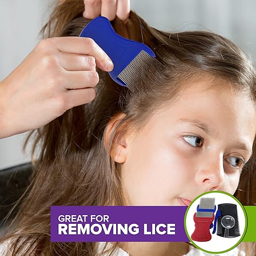 Miniatura 5 de Kit de 5 peines para piojos de primera calidad, juego completo de tratamiento completo de peine de dientes finos y lupa