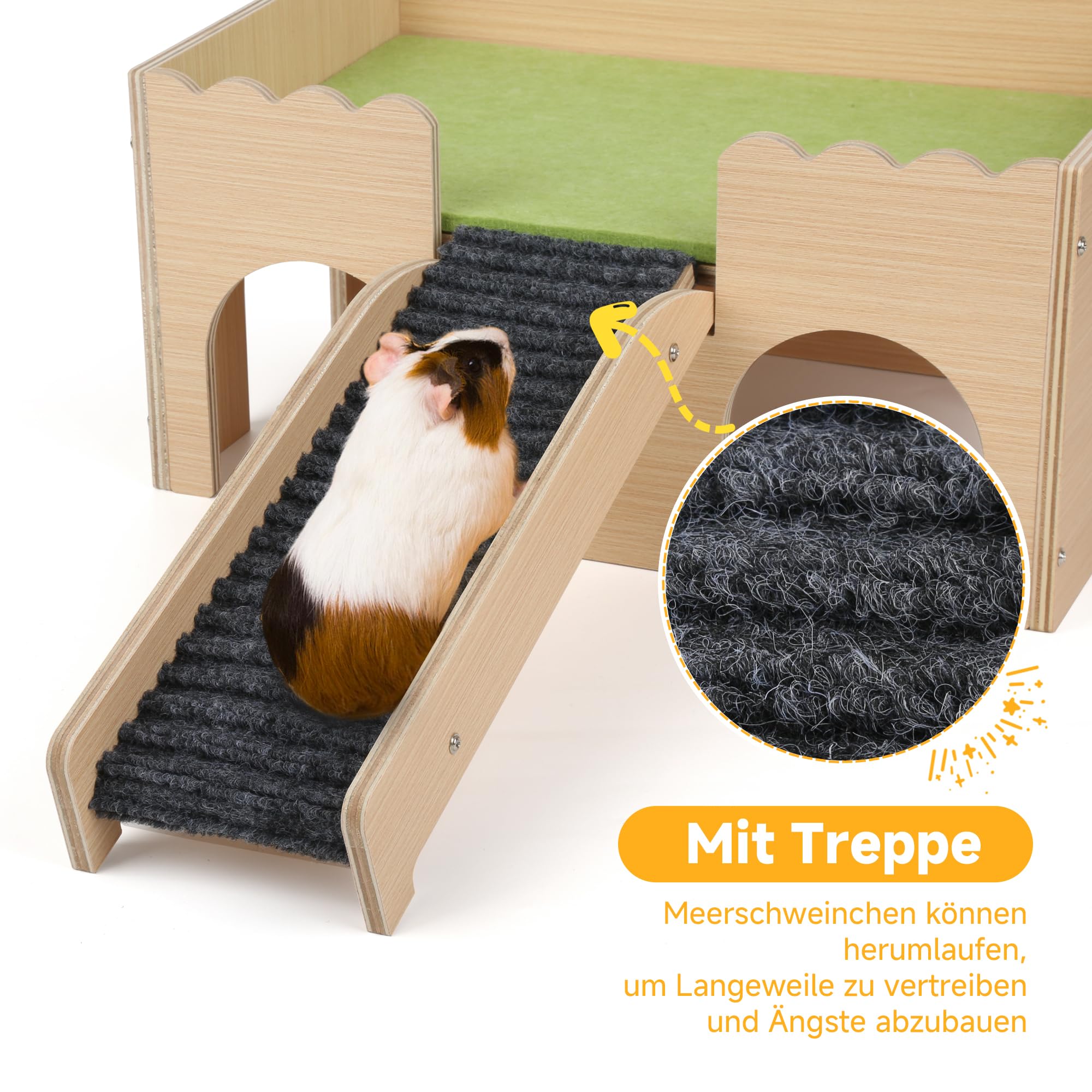 Mehrstöckiges Meerschweinchen Versteck mit Treppe und Matten – Extra Groß Meerschweinchen Schloss Abnehmbare Verstecke für Hamster, Kaninchen & Chinchillas，Abnehmbares Haus (Grün)