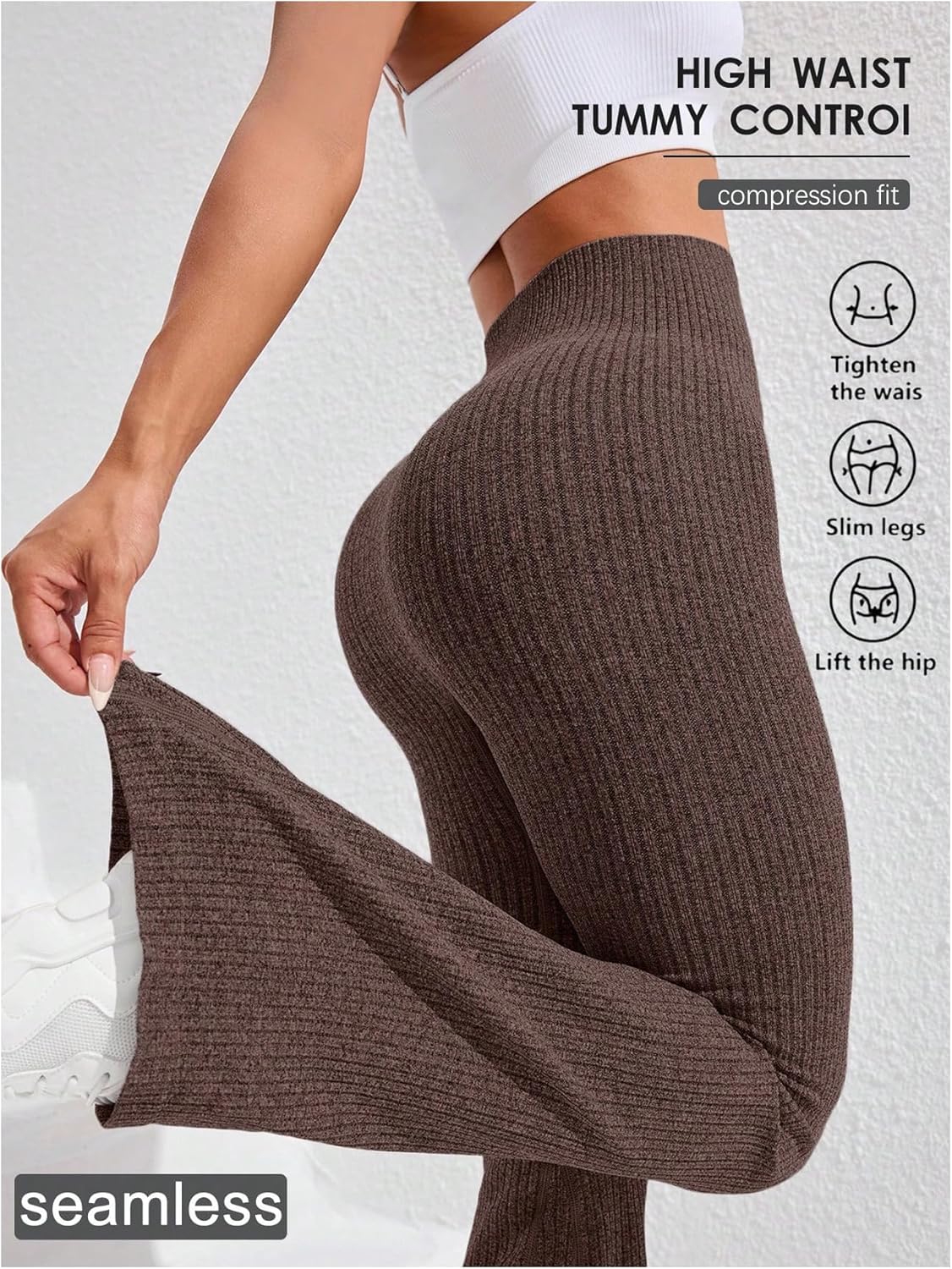 GORGLITTER Women's High Waisted Flare Leggings Tummy Control Knit Yoga Pants Seamless Bootcut Bell Bottoms Leggings