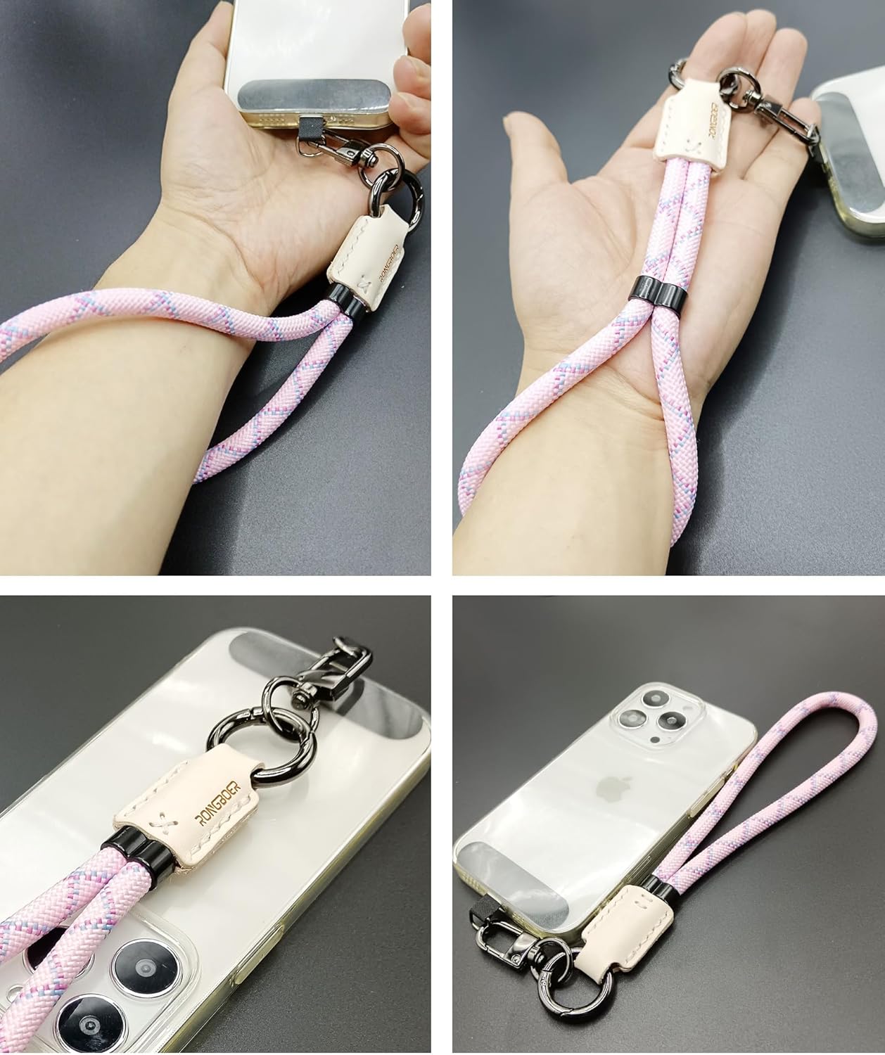 Handmade Cowhide Leather Phone Wrist Strap,Universal Adjustable Key Lanyard,Stylish Wristlet Keychains for Women&Men - Image 2