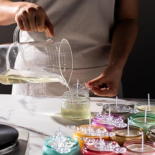 Miniatura 3 de Paquete de 18 recipientes de vela de vidrio en relieve de 4 onzas con tapas y etiquetas de bambú, tarros de vela rosa para hacer velas, diseño de