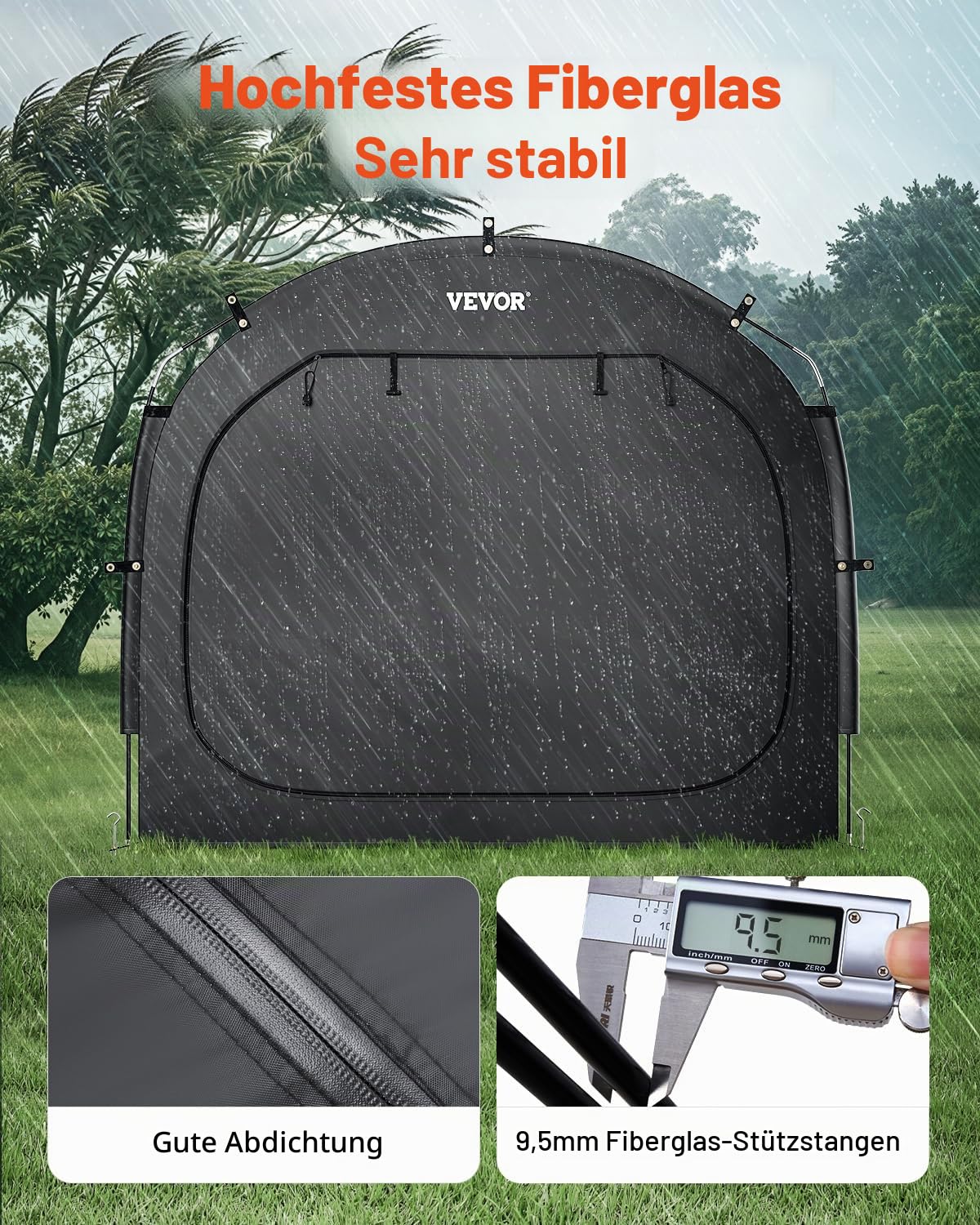 VEVOR Fahrradzelt, 3 bis 4 Fahrräder, geräumige Fahhrradgarage mit belüftetem Fenster, einfach zu installierende Fahrradschuppe mit hochfestem Fiberglas & Doppelreißverschlüssen, 203x122x169 cm