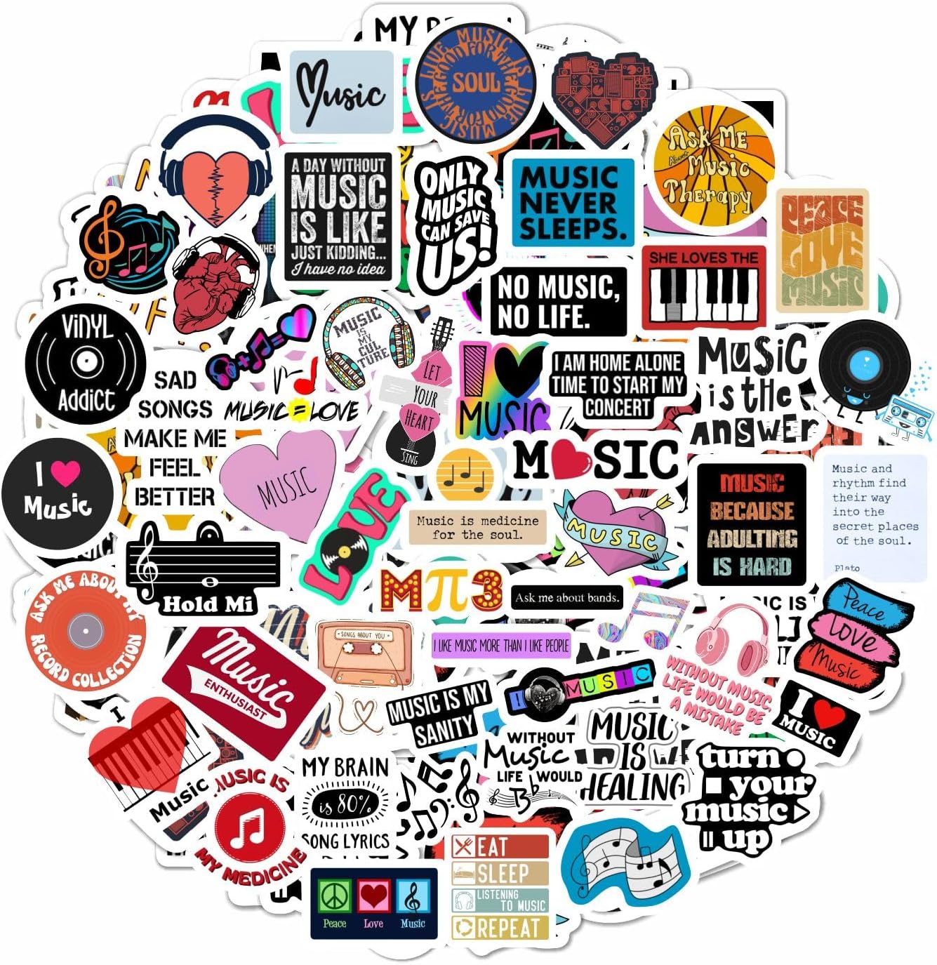 BulbaCraft 100Pcs Music Stickers for Water Bottle & Laptop, Musical Stickers & Decals for Adults, Gifts for Music Lovers & Musicians, Gifts for Women & Men