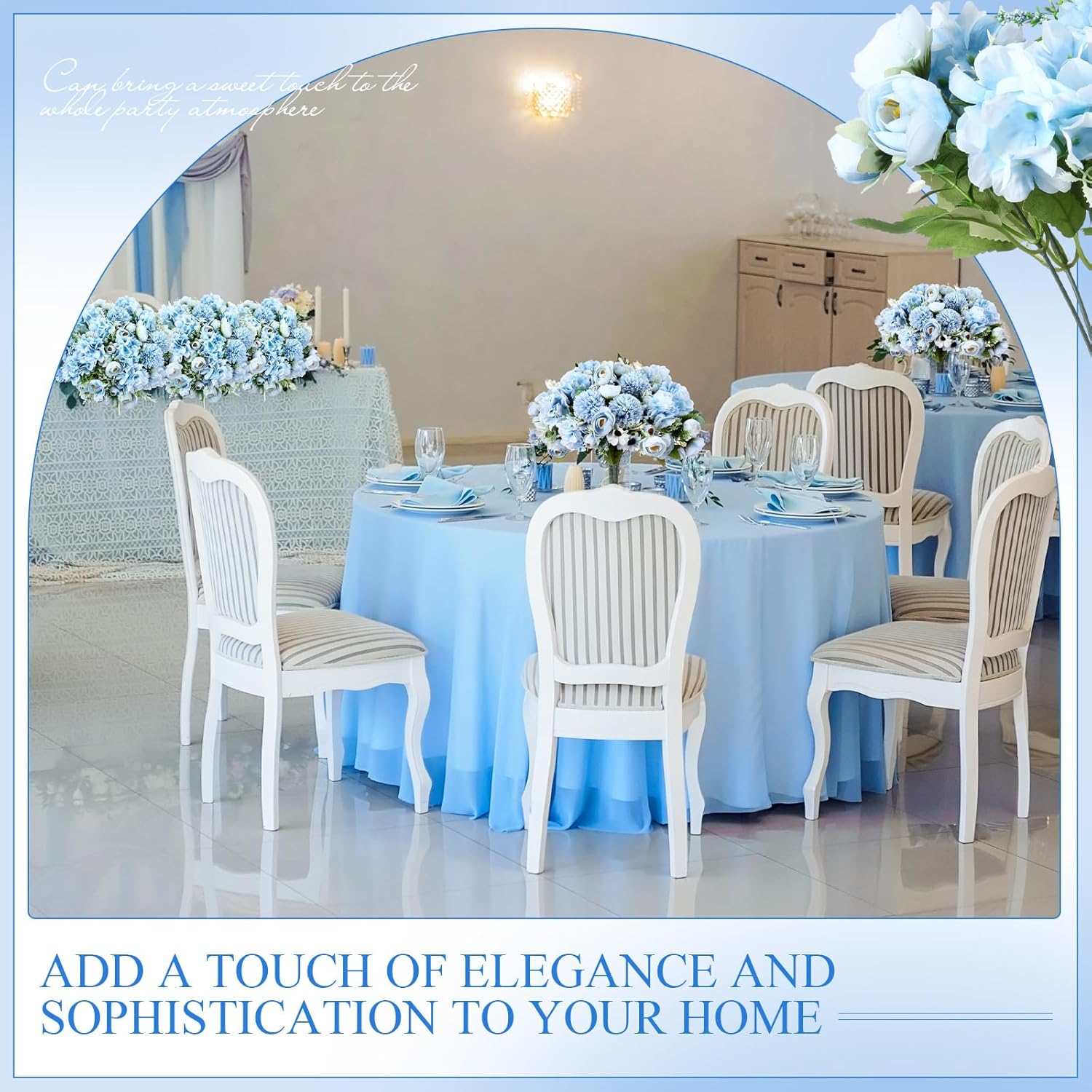 Tigeen 12 Bundles Peonies Artificial Flowers Faux Roses Silk Flowers Hydrangea Artificial Bouquet for Wedding Table Centerpiece Floral Vase Home Office Bridal Decor (Blue) - Image 4