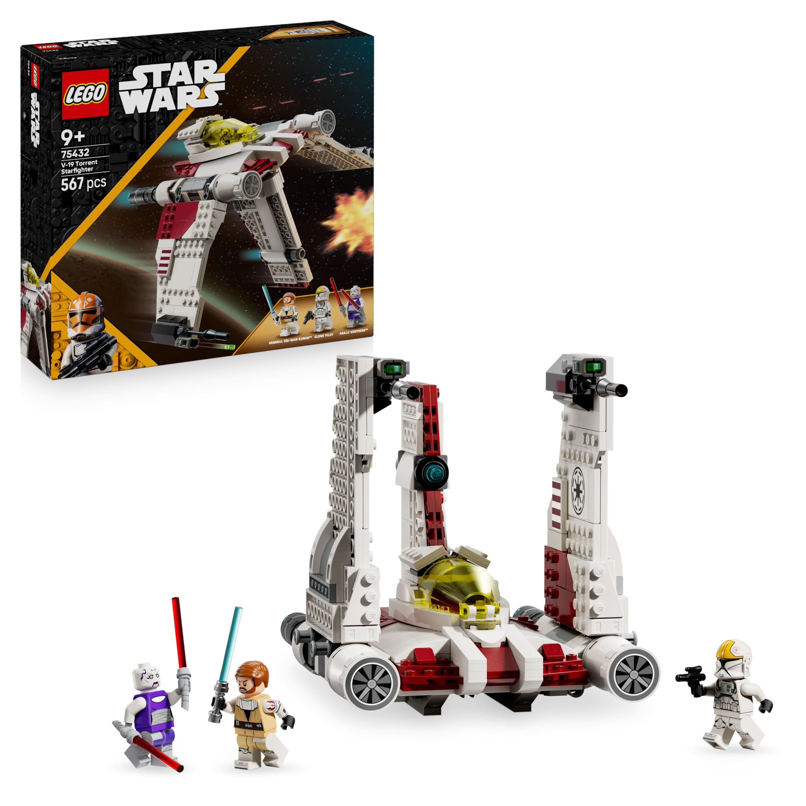 LEGO Star Wars 75432 Caccia stellare V-19 Torrent - Astronave Giocattolo con 3 Minifigure tra cui Obi-Wan Kenobi e Asajj Ventress con Spade Laser - Regalo per Bambini 9+ Fan delle Guerre dei Cloni