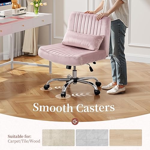 Miniatura 6 de Silla cruzada de terciopelo con ruedas, silla de oficina de lujo con patas cruzadas, cómoda silla de escritorio para oficina en casa, silla de