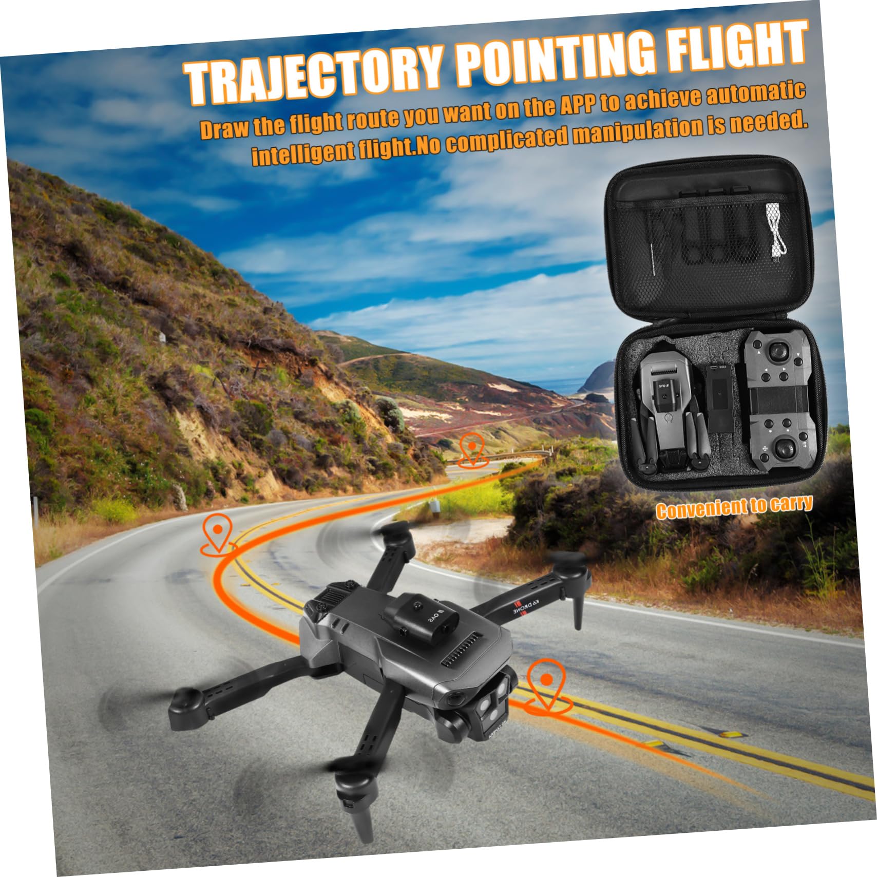 Drone Pieghevole Max con Tripla Fotocamera Hd, Nero | Lente Elettrica Regolabile 150°, Doppia Batteria 1800mah 3.7v, Controllo Tramite App