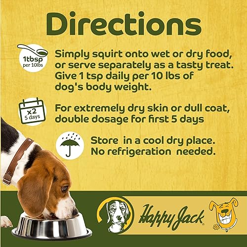 Miniatura 5 de Happy Jack Tonekote Suplemento para piel y pelaje de perro, aceite para perros con ácidos grasos esenciales y vitaminas para aliviar la picazón,