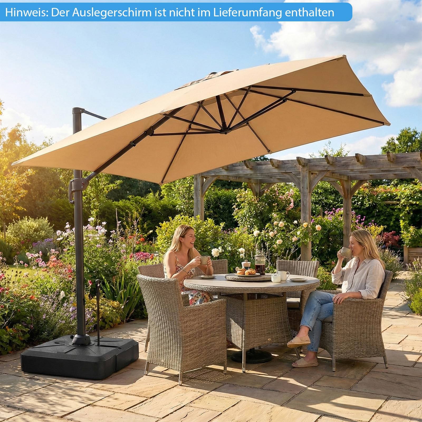 COSTWAY Sonnenschirmständer mit Rollen & Zugstange, befüllbar mit 110 L Wasser oder 130 kg Sand, Schirmständer für große Ampelschirme, Ampelschirmständer für Garten, Terrasse