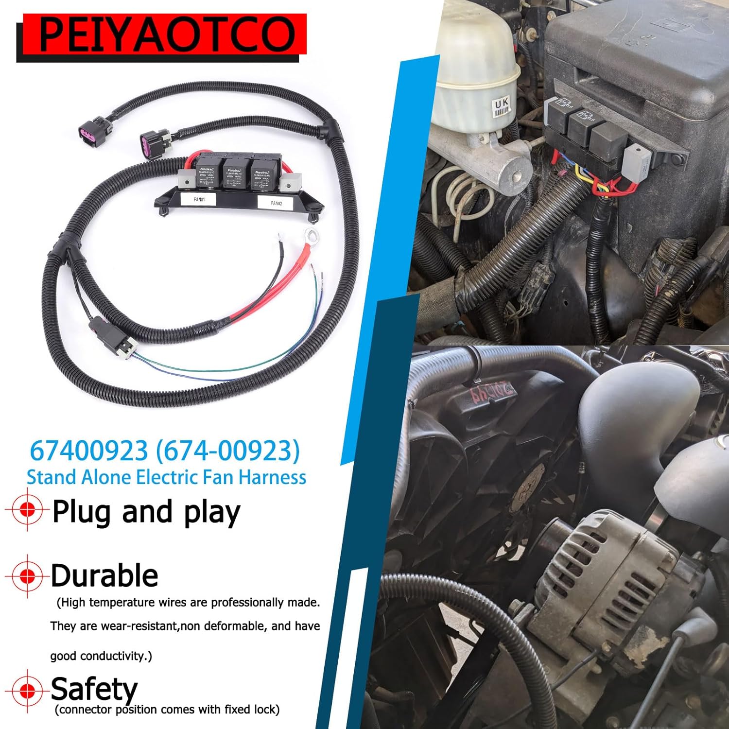 67400923 Dual Speed Electric Fan Control Wiring Harness Kit Retrofit Stand Alone Electric Fan Harness Replace#(674-00923) JCTFN22