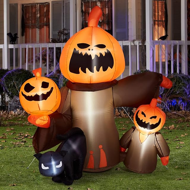 CAMULAND 5FT Inflatable Halloween Decorations, Halloween inflatable Pumpkin with Cats, Built-in LED Lights, Ropes, Inflatable LED Lights Blow Up outdoor Decor for Yard, Gardens and Lawns