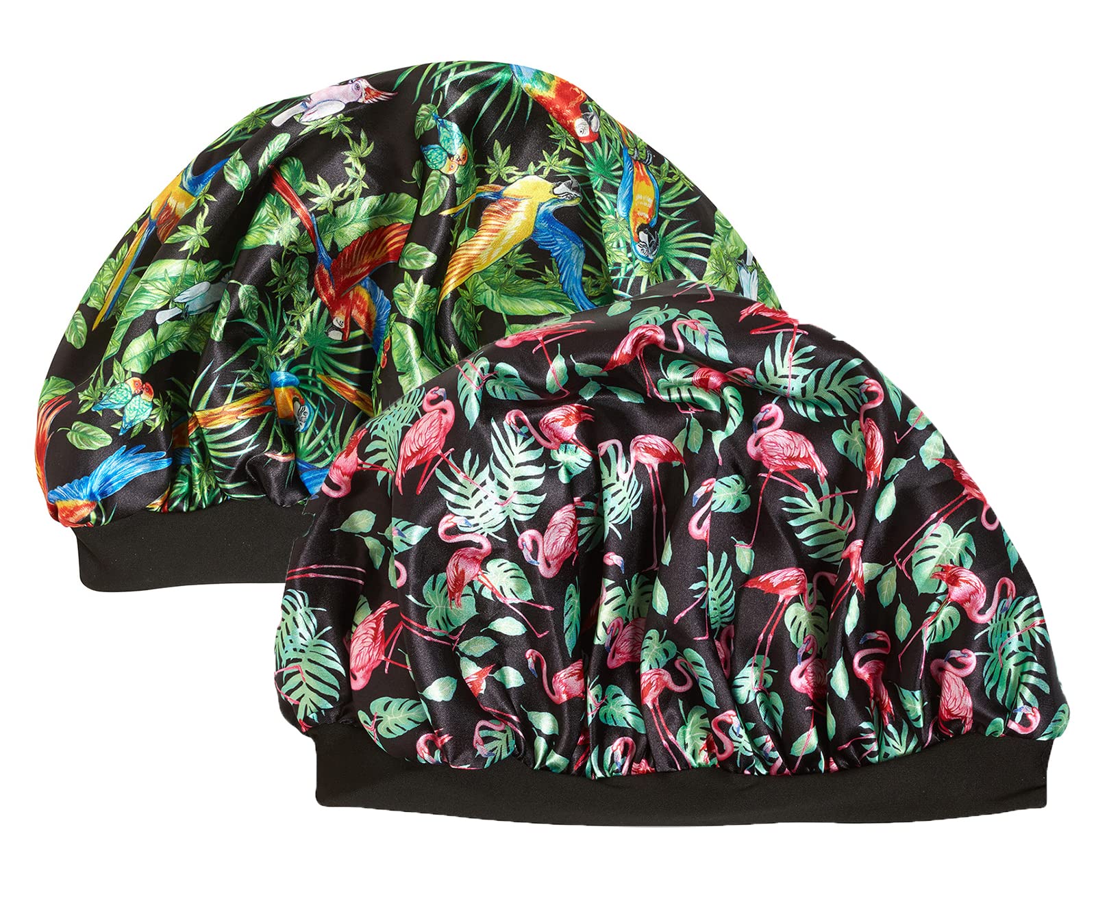 Bodylife Multicoloured Sleep Bonnet Sleep Cap Satin Twin Pack Fantastic Feathers & Flamingo 27Cm's
