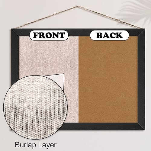 Miniatura 3 de Teling Juego de 6 tableros de anuncios de madera con lino de 30 x 41 cm, tablero de corcho para paredes con 60 chinchetas decorativas, marco de