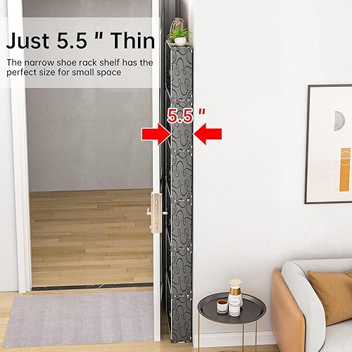 Miniatura 3 de MAGINELS Organizador de zapatos de 5 niveles con tapa, gabinete de almacenamiento delgado para zapatos, detrás de la puerta, estante estrecho